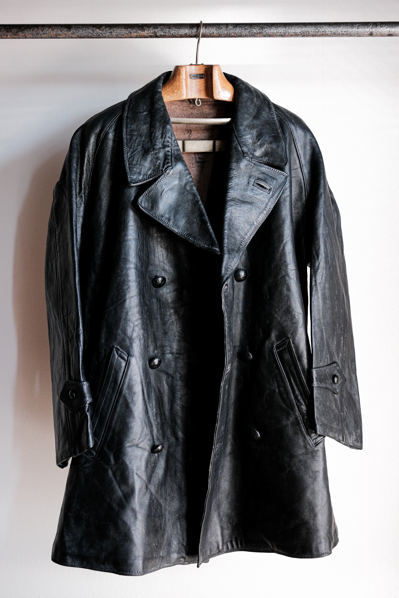 【~50's】Italian Army Police Double Breasted Leather Coat Size.2 "Carabinieri"