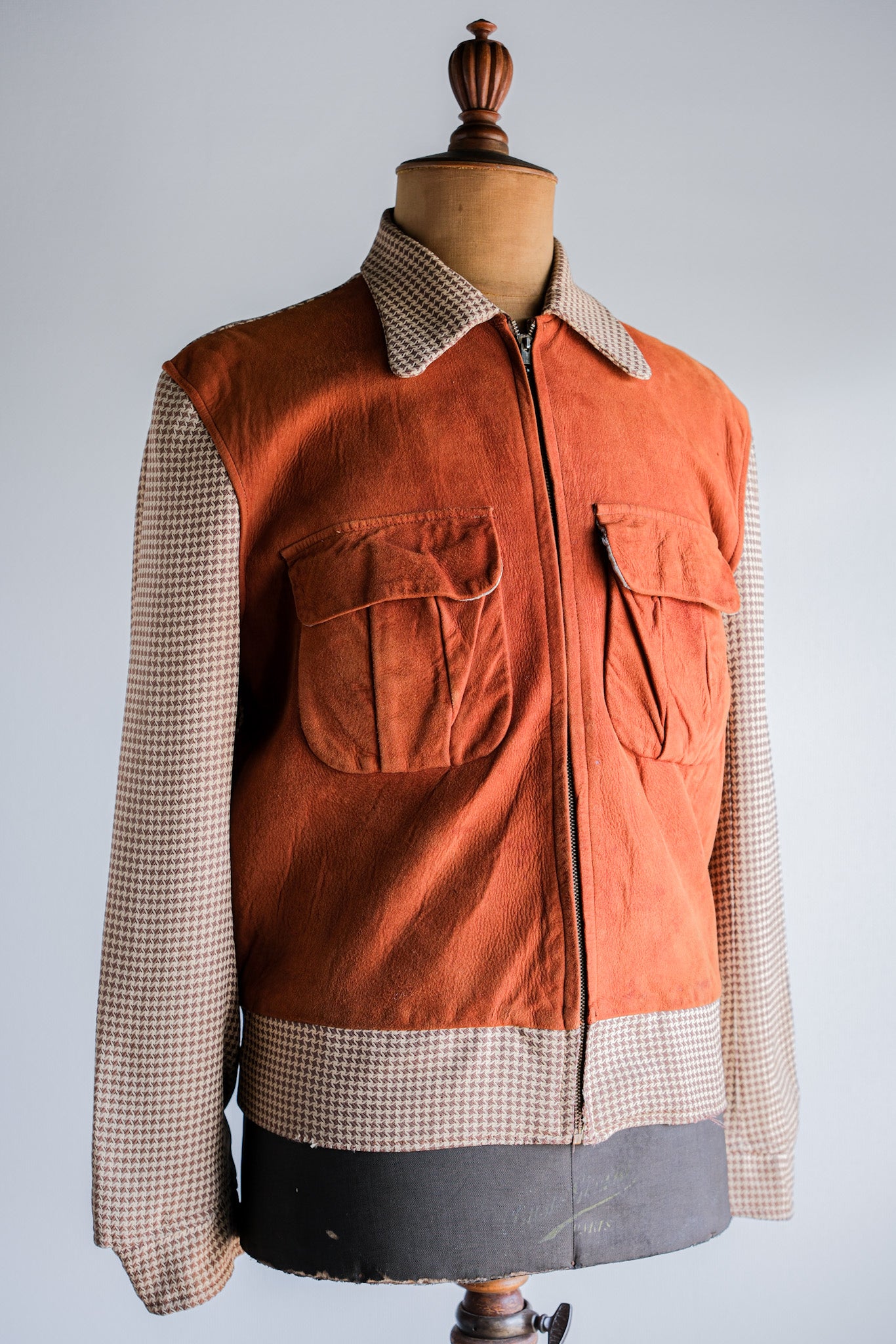 【~50's】American Vintage 2 Tone Houndstooth Rayon Jacket