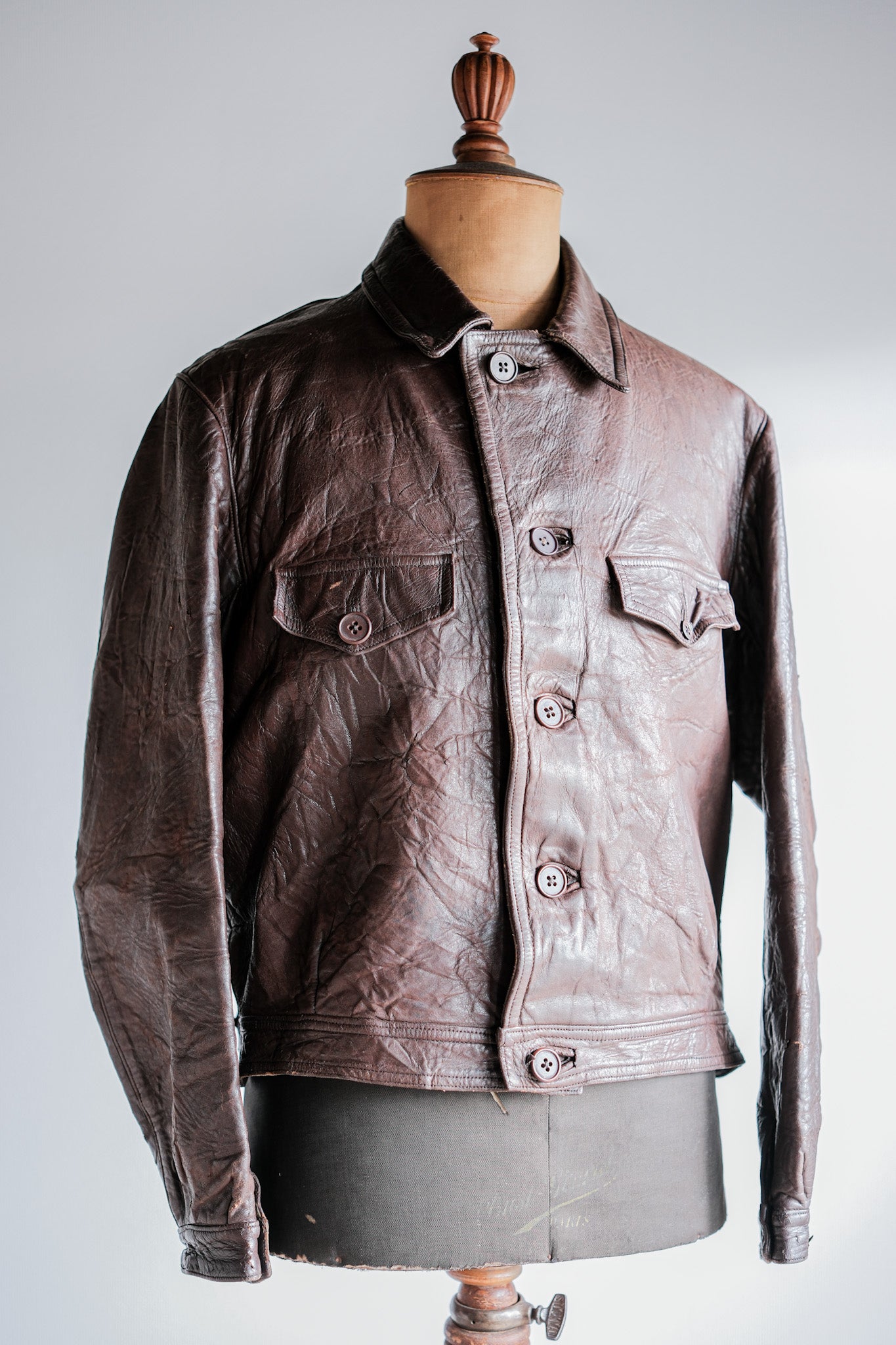 【~40's】WWⅡ French CJF Leather Cyclist Jacket