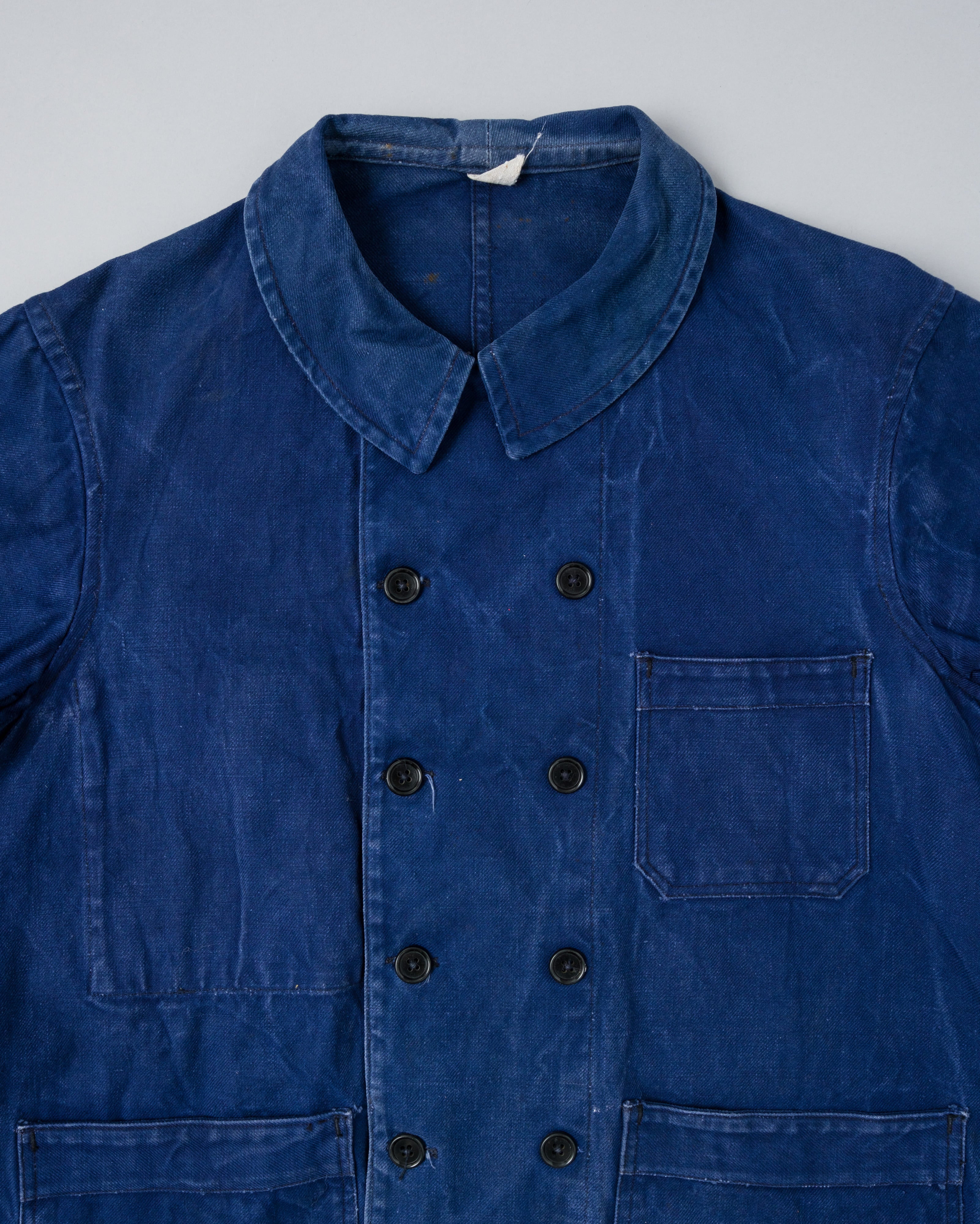 【~50's】French Vintage Deep Blue Cotton Twill Double Breasted Work Jacket