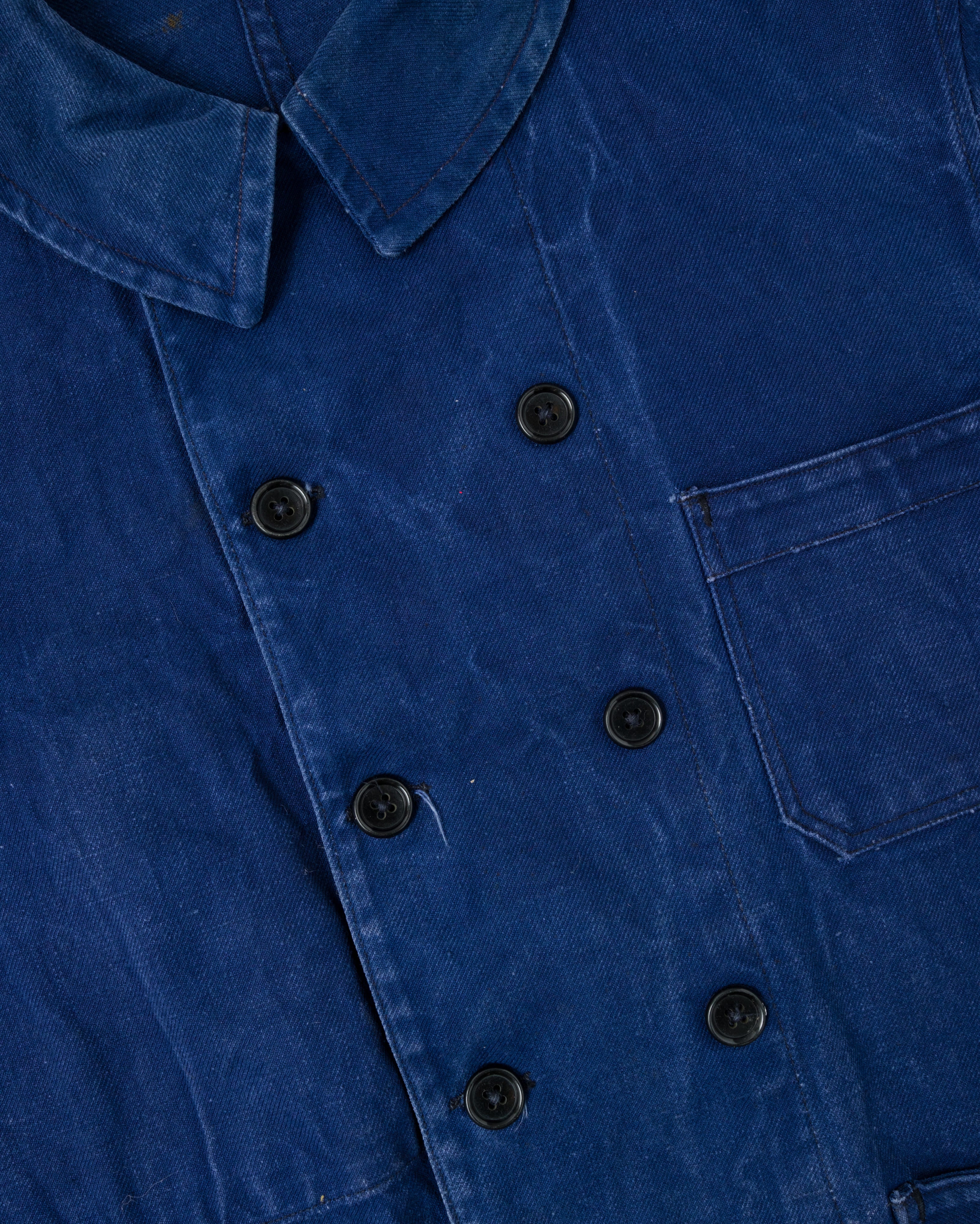 【~50's】French Vintage Deep Blue Cotton Twill Double Breasted Work Jacket