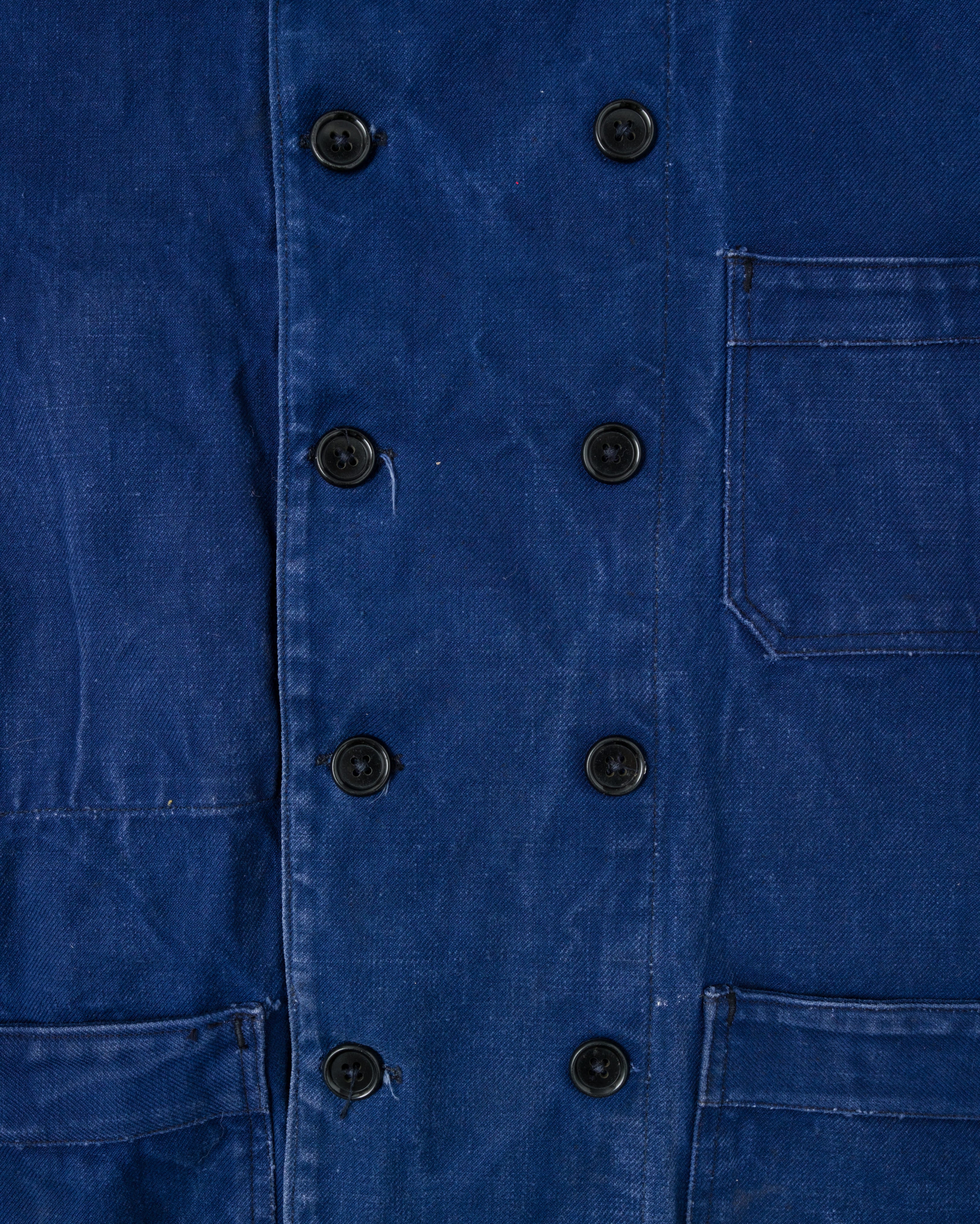 【~50's】French Vintage Deep Blue Cotton Twill Double Breasted Work Jacket
