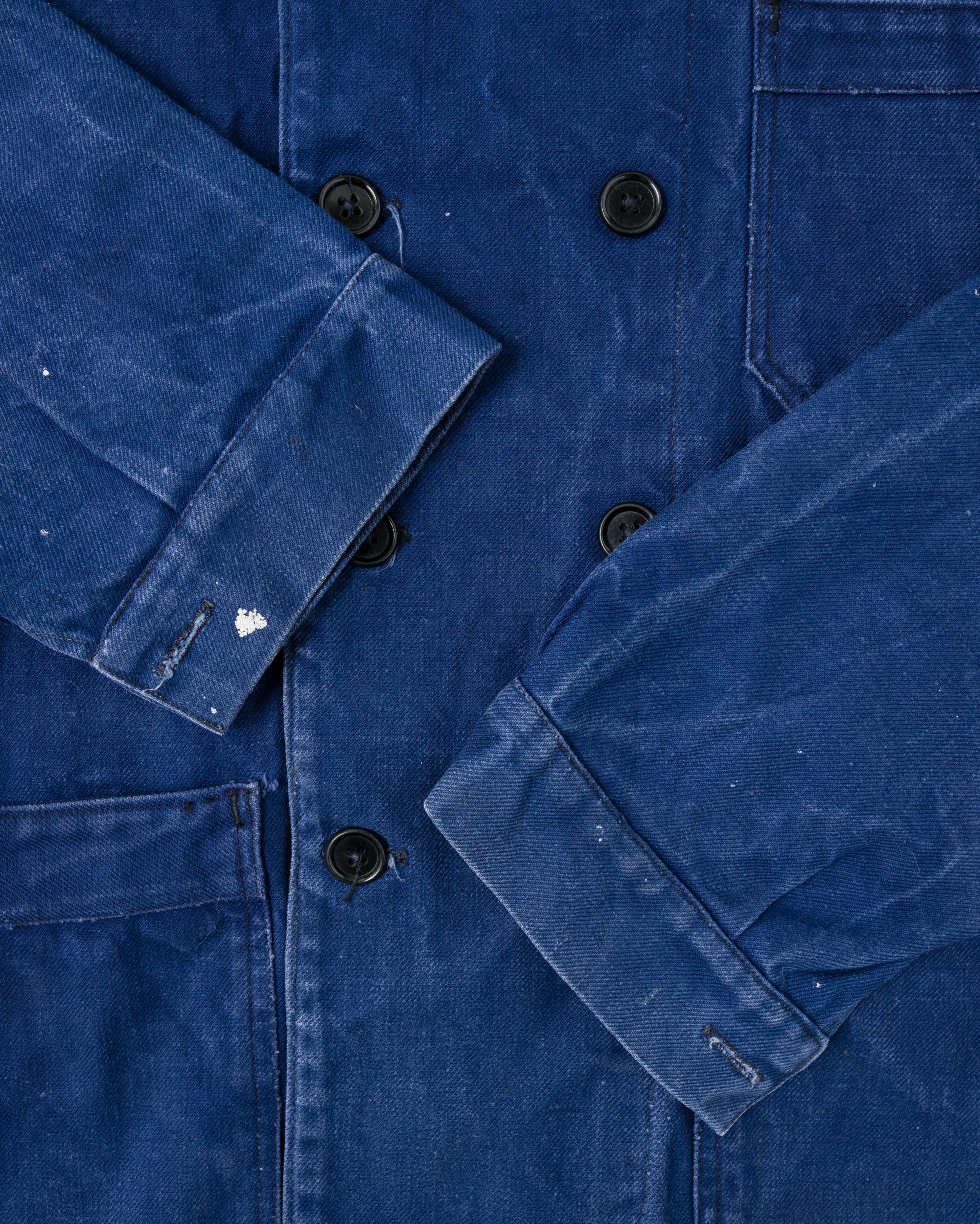 【~50's】French Vintage Deep Blue Cotton Twill Double Breasted Work Jacket