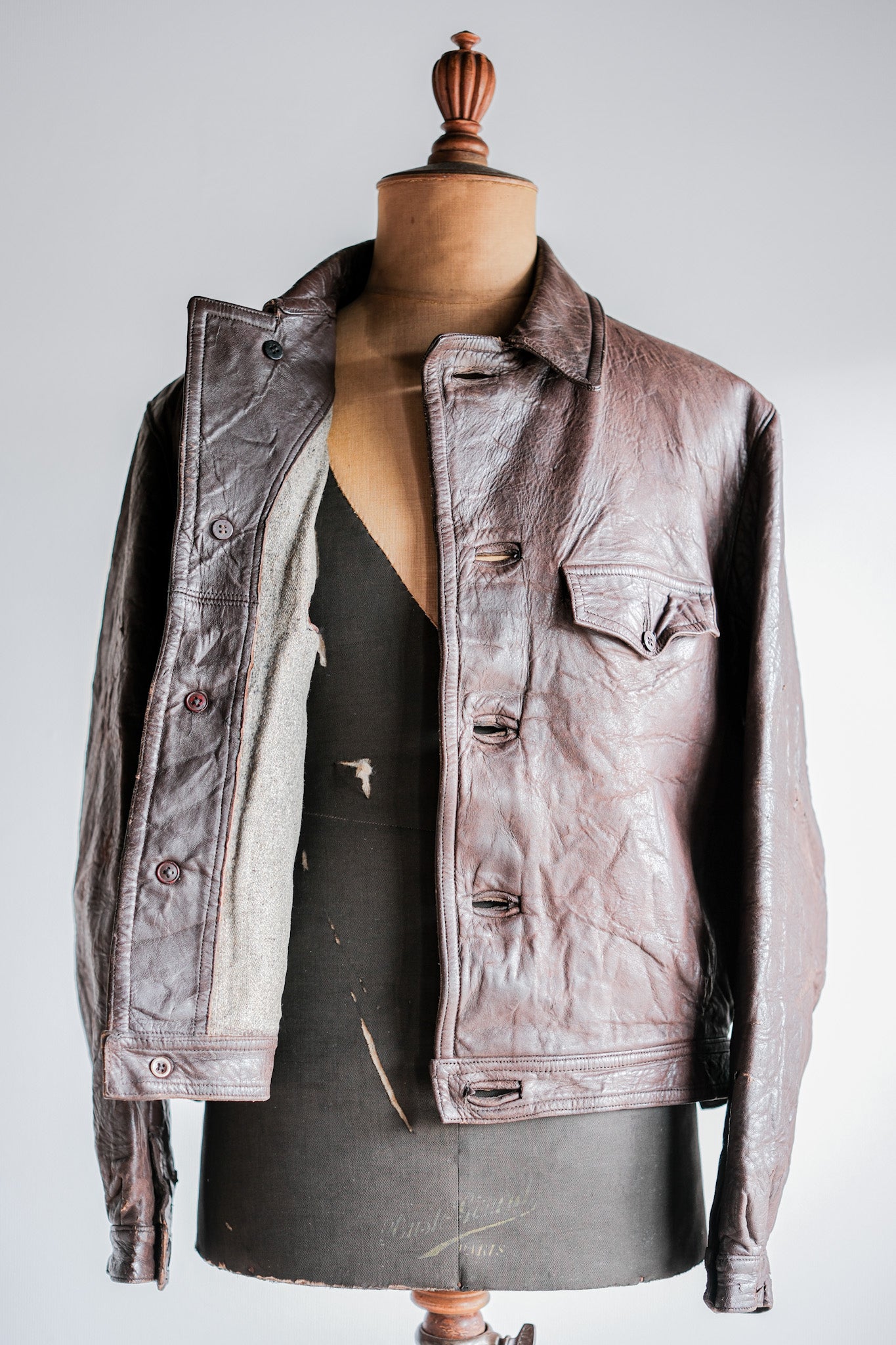 【~40's】WWⅡ French CJF Leather Cyclist Jacket