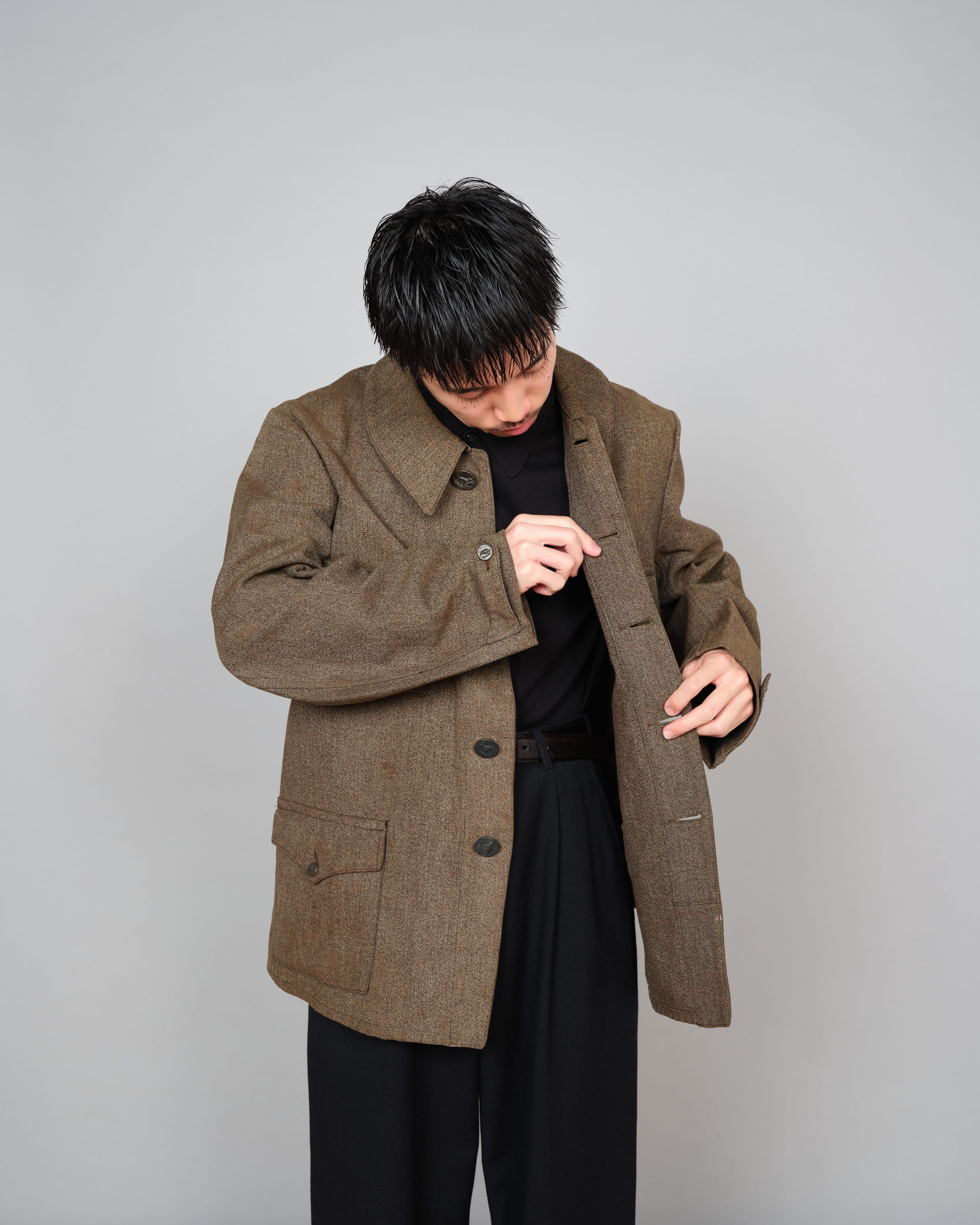 【~30’s】French Vintage Brown Chambray Hunting Jacket