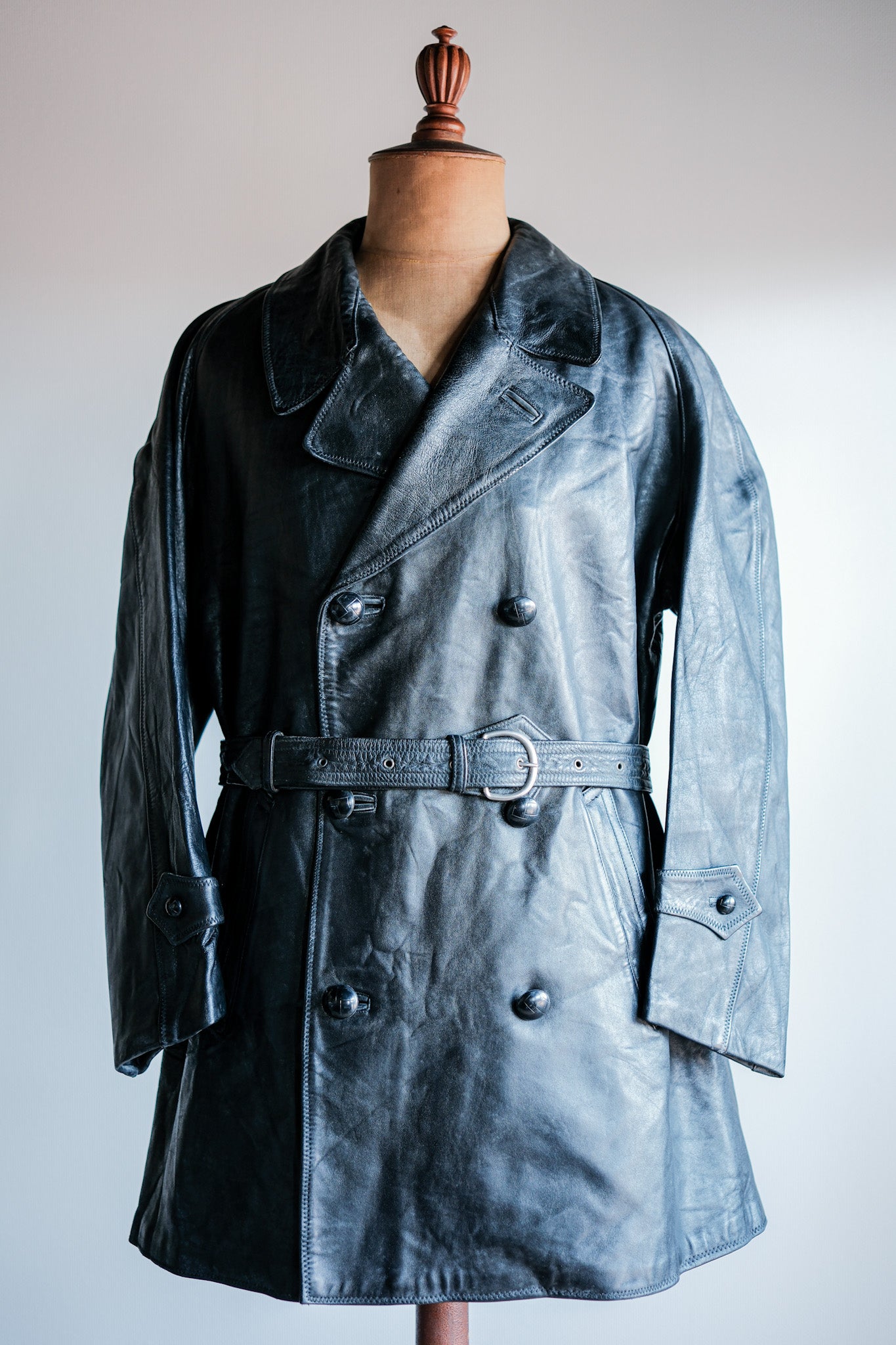 【~50's】Italian Army Police Double Breasted Leather Coat Size.2 "Carabinieri"