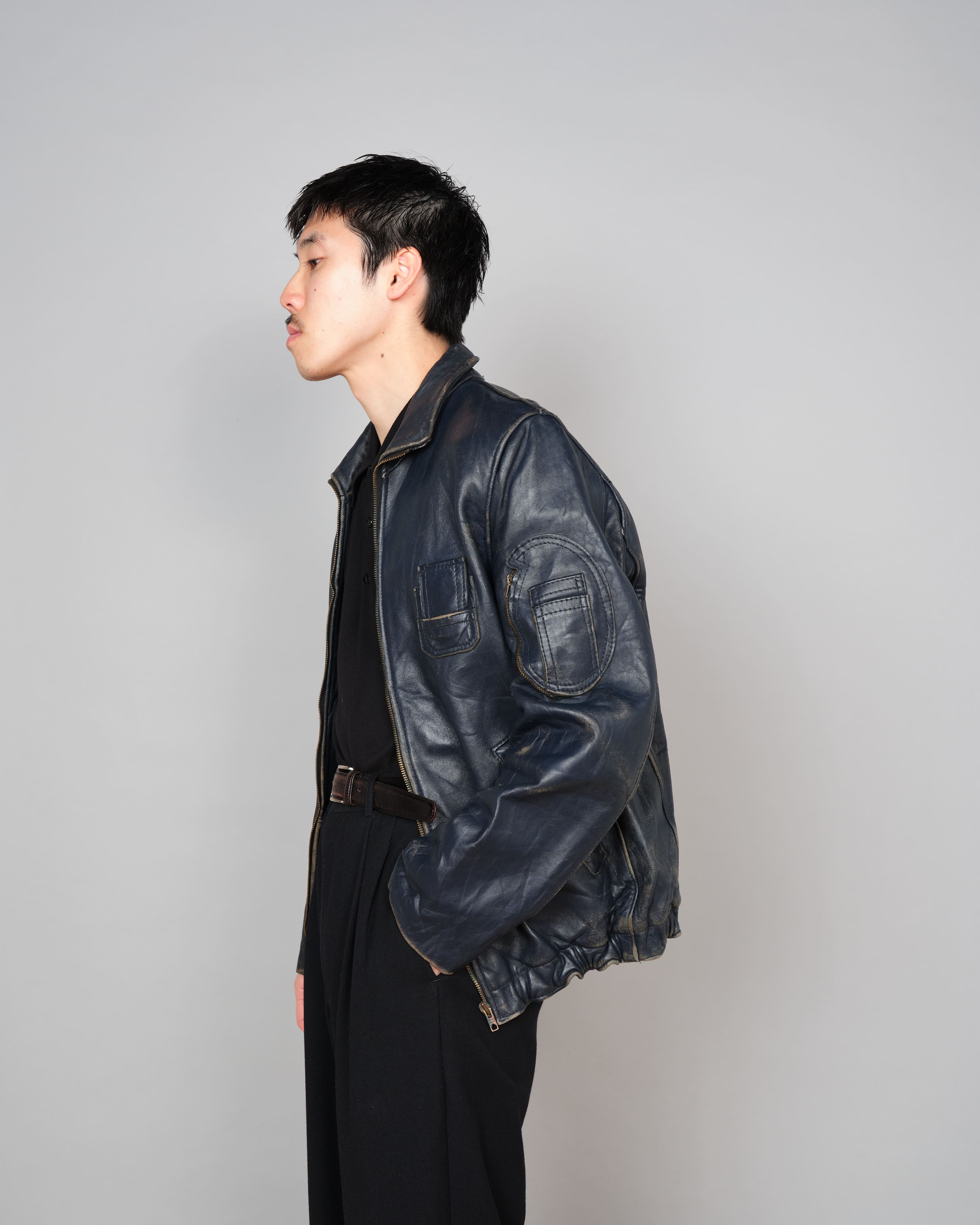 【~80's】French Air Force Pilot Leather Jacket "Civilian Type"