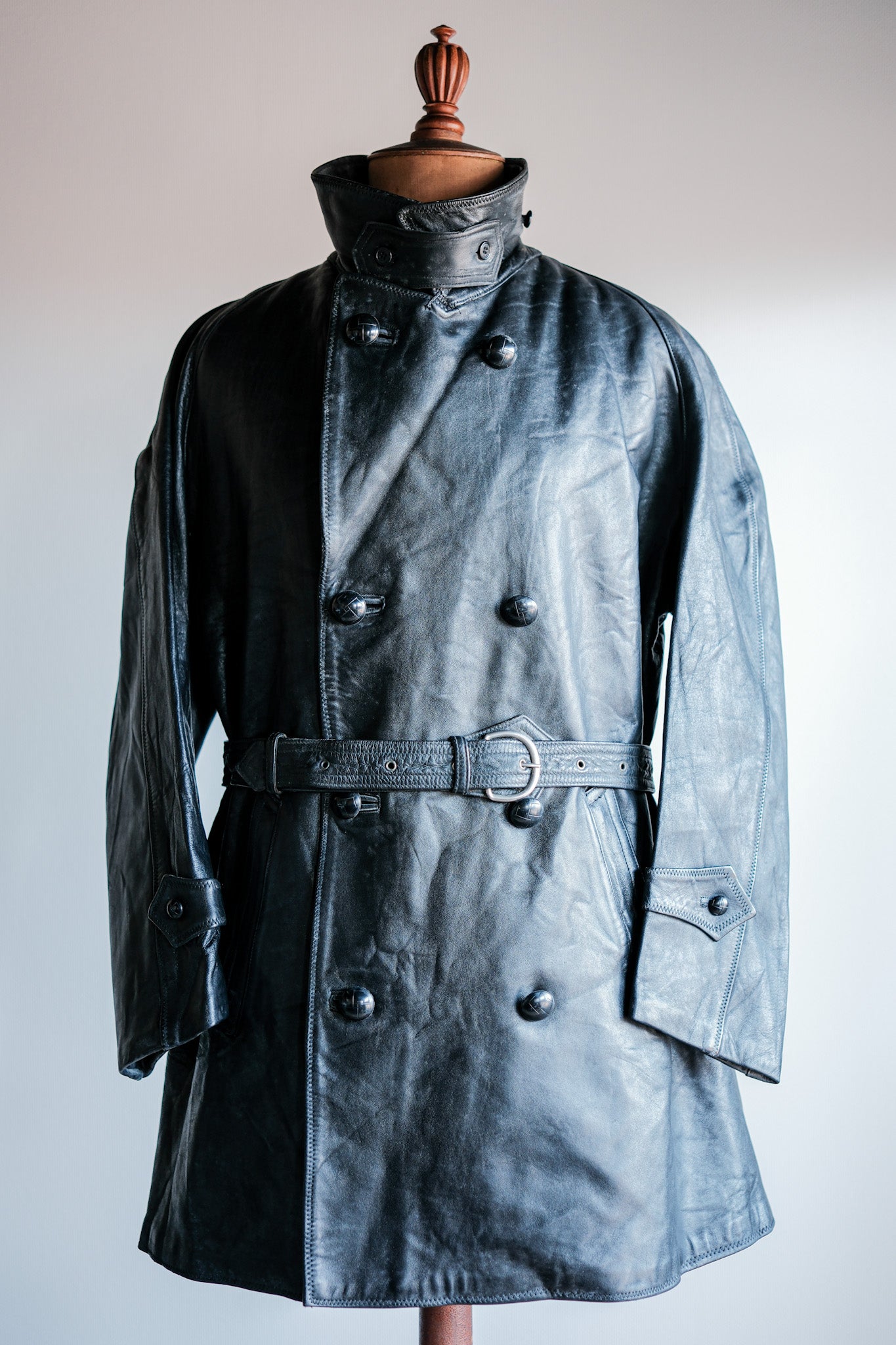 【~50's】Italian Army Police Double Breasted Leather Coat Size.2 "Carabinieri"