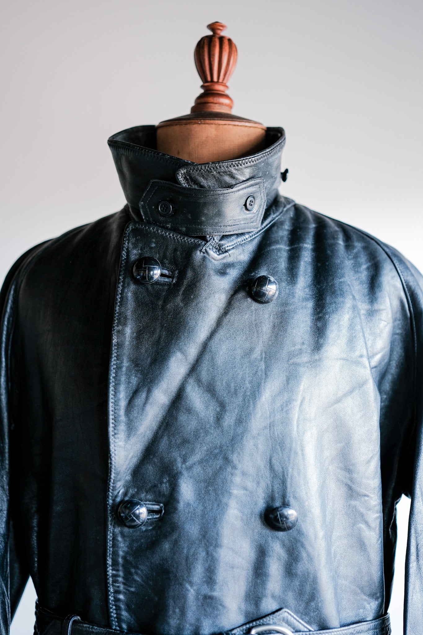 【~50's】Italian Army Police Double Breasted Leather Coat Size.2 "Carabinieri"