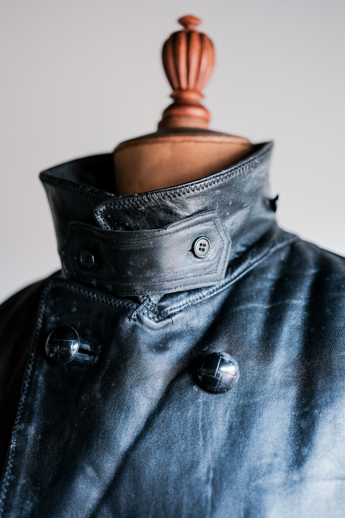 【~50's】Italian Army Police Double Breasted Leather Coat Size.2 "Carabinieri"