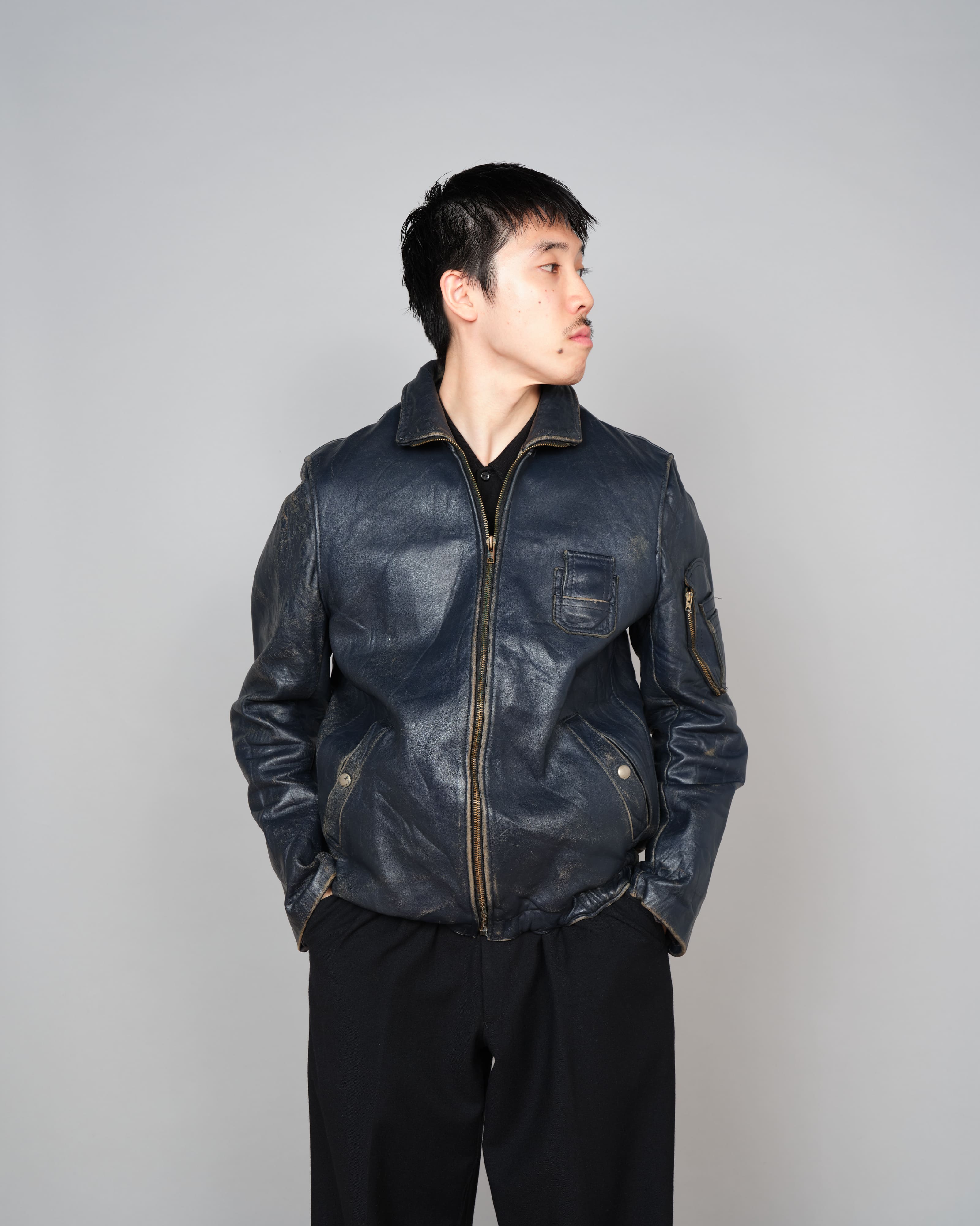 【~80's】French Air Force Pilot Leather Jacket "Civilian Type"