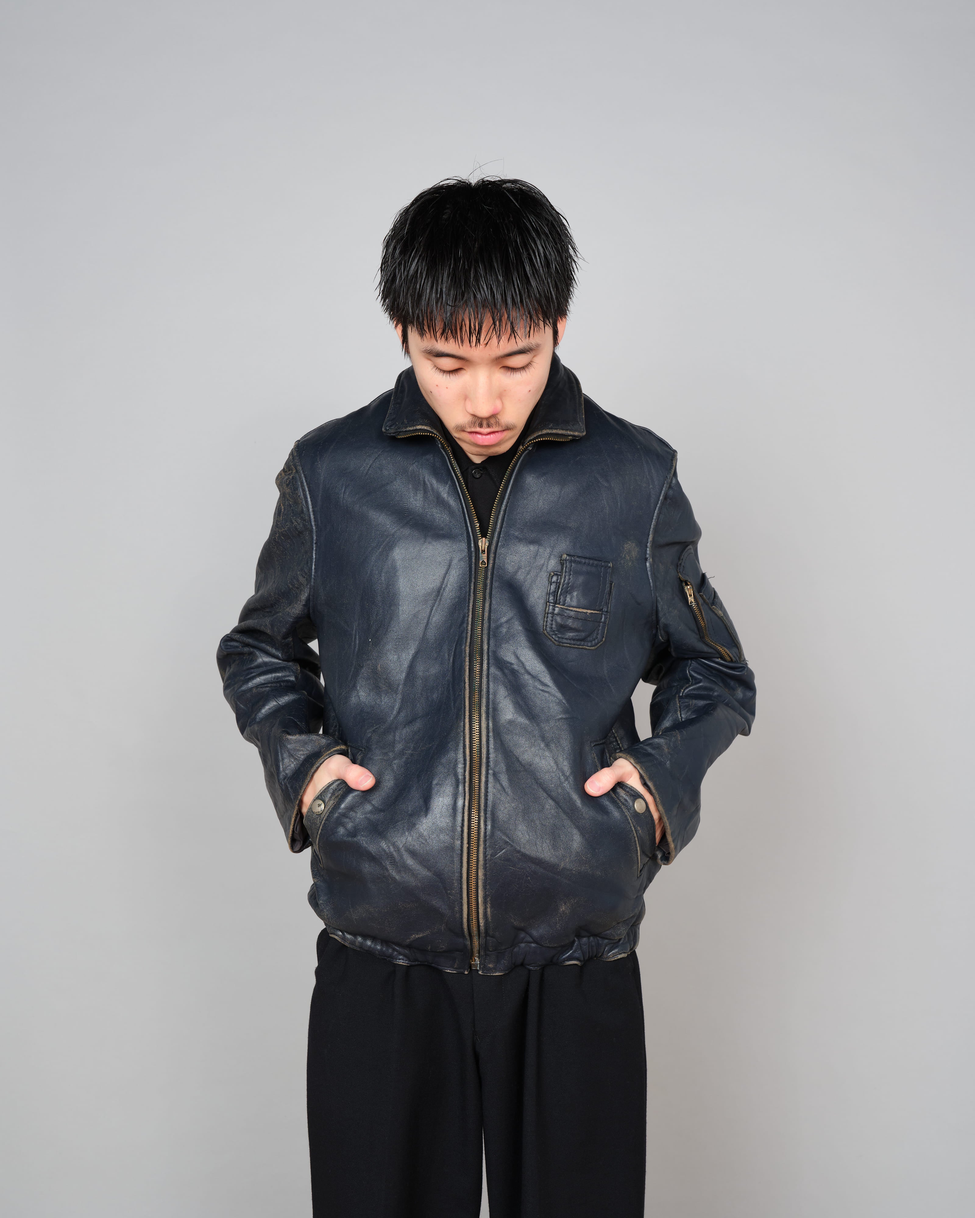 【~80's】French Air Force Pilot Leather Jacket "Civilian Type"