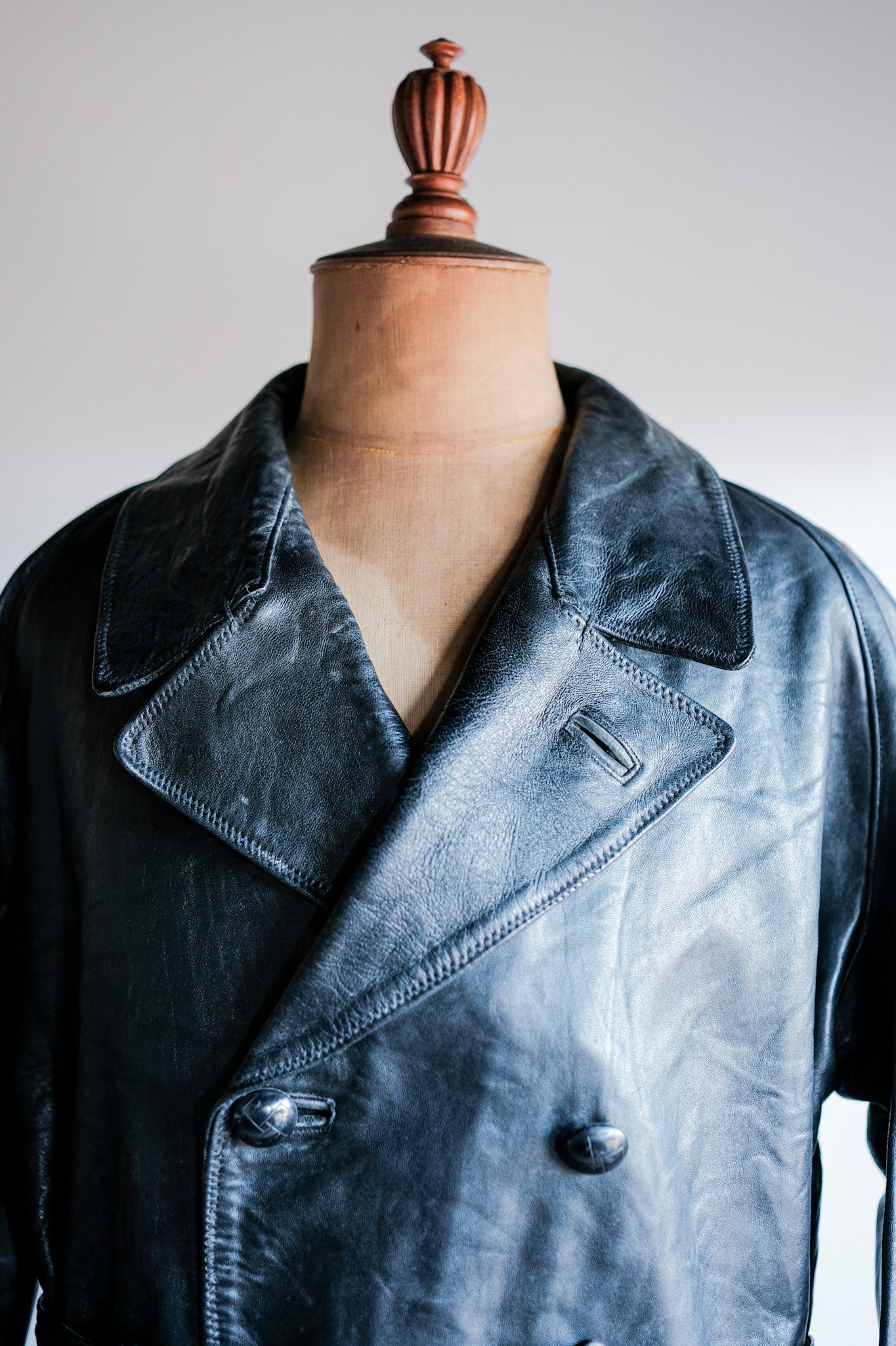 【~50's】Italian Army Police Double Breasted Leather Coat Size.2 "Carabinieri"