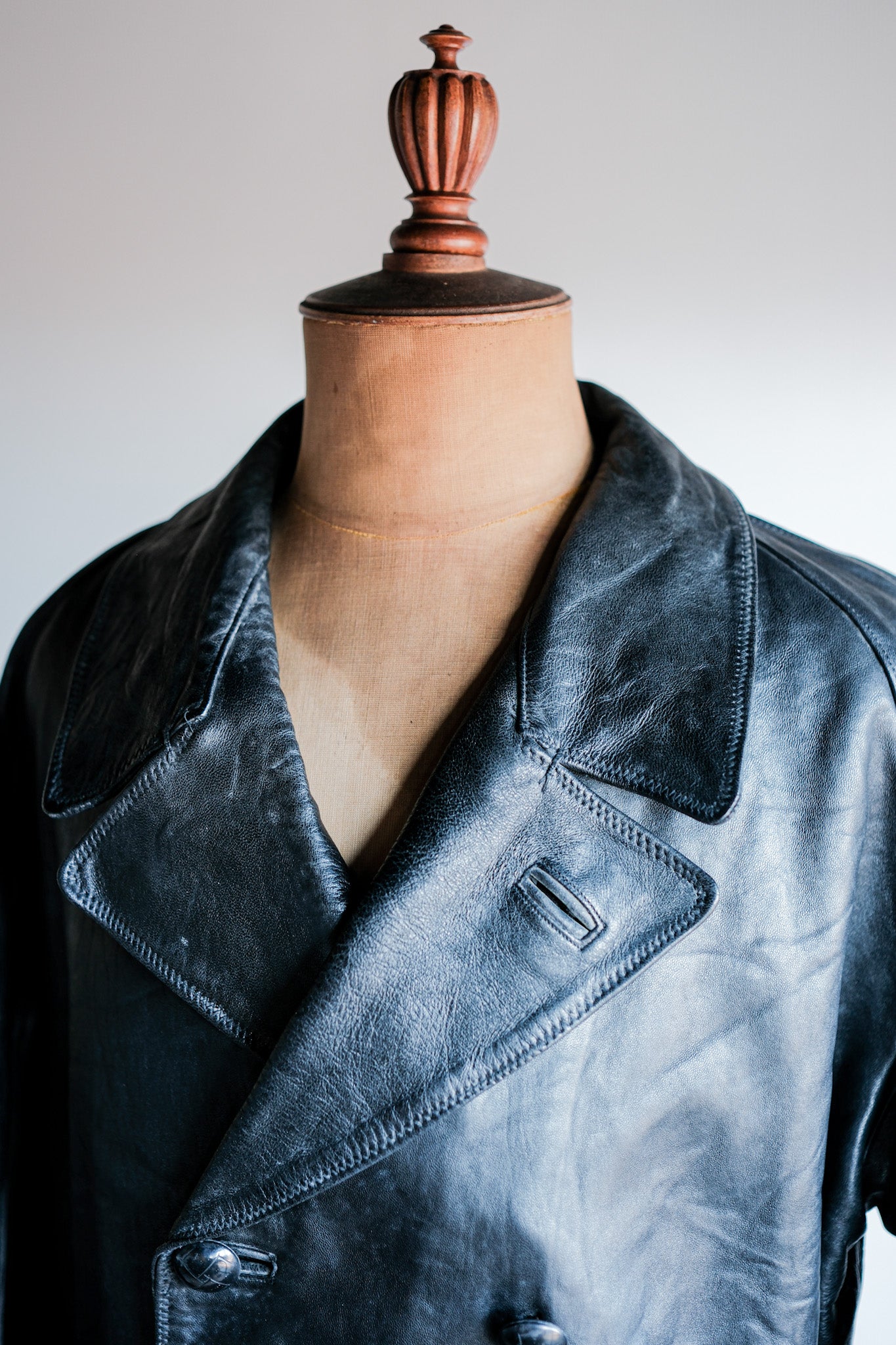 【~50's】Italian Army Police Double Breasted Leather Coat Size.2 "Carabinieri"