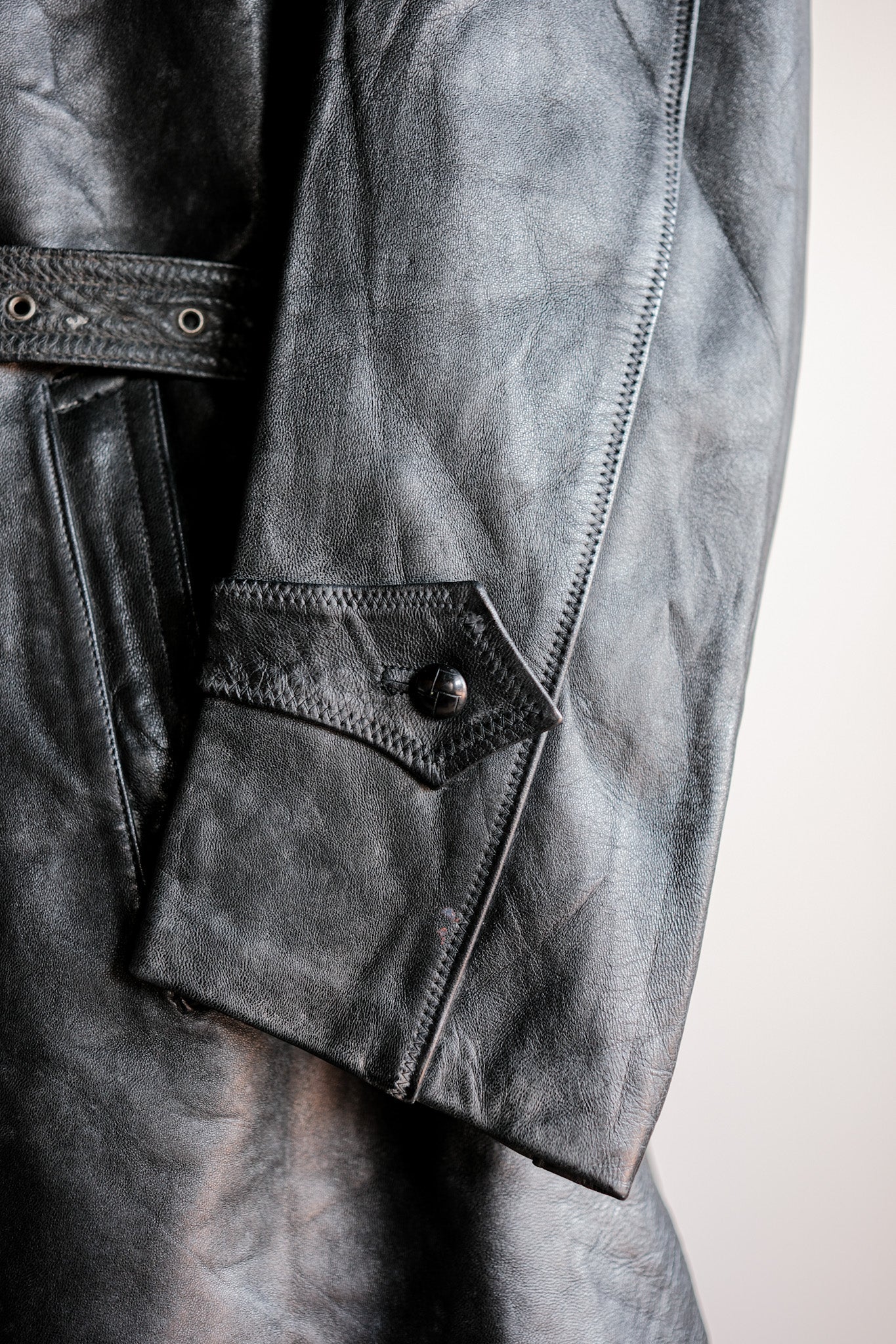 【~50's】Italian Army Police Double Breasted Leather Coat Size.2 "Carabinieri"