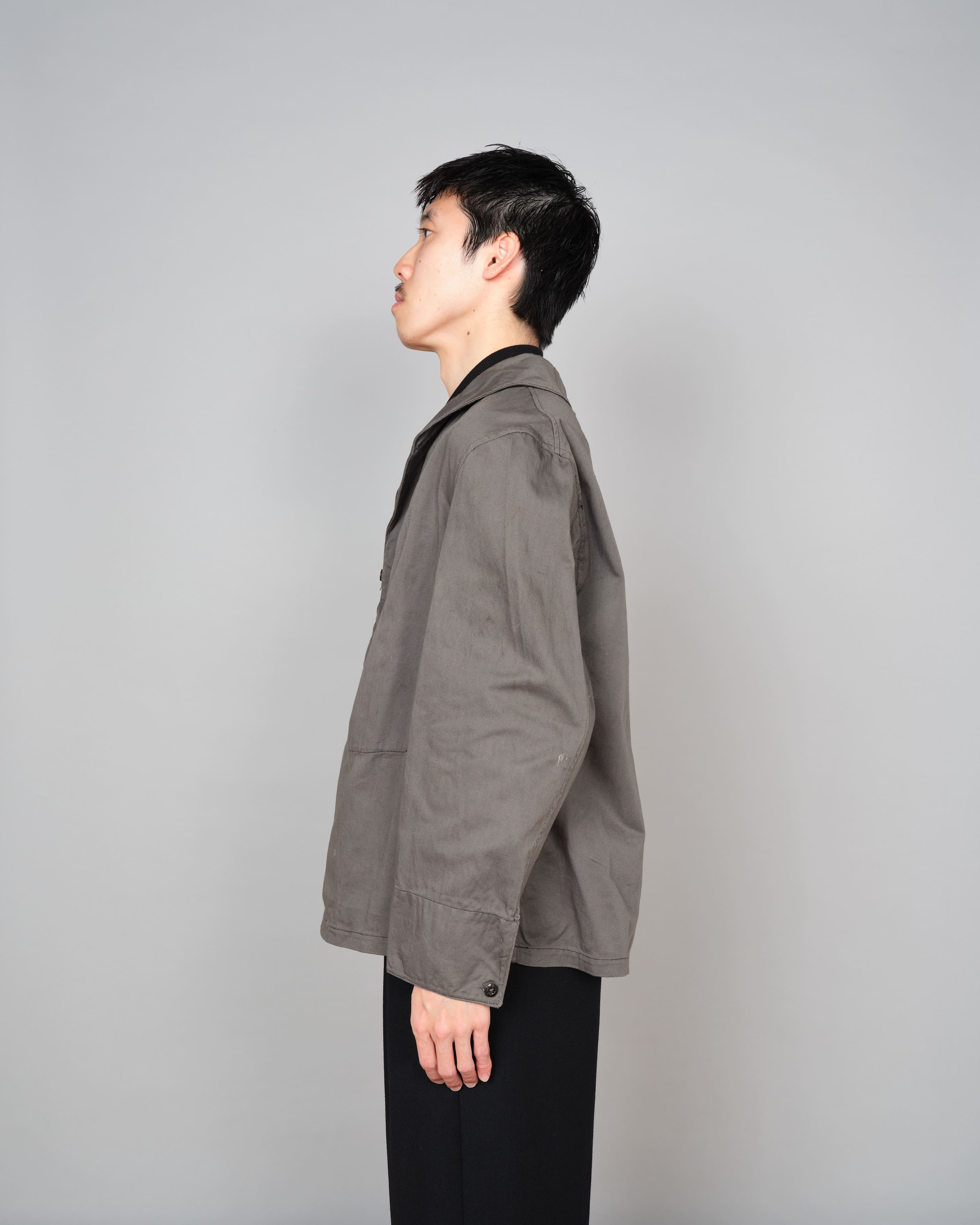 【~30's】French Navy Gray Cotton Twill Sailor Work Smock "Overdyed" "Marine Nationale"