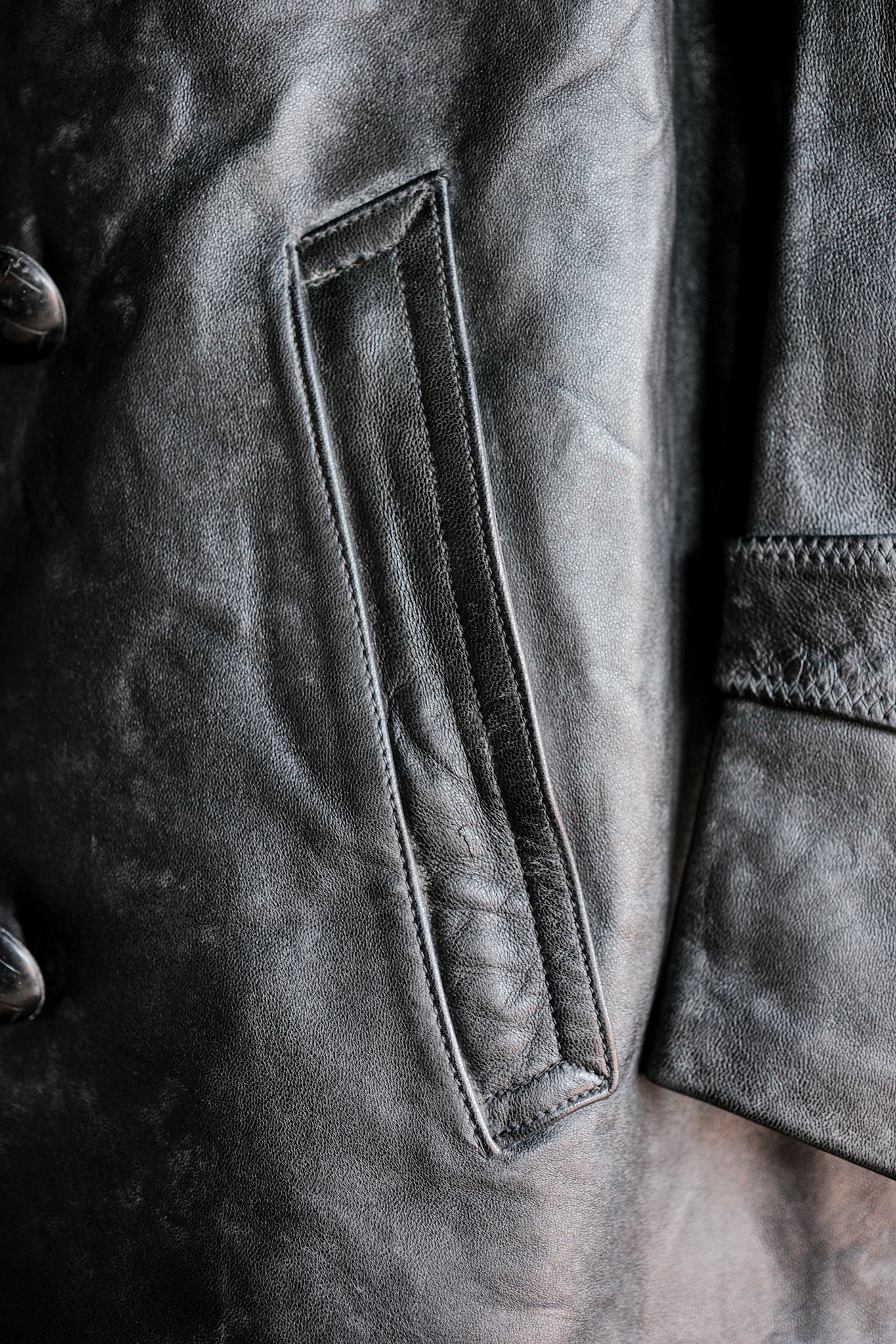 【~50's】Italian Army Police Double Breasted Leather Coat Size.2 "Carabinieri"
