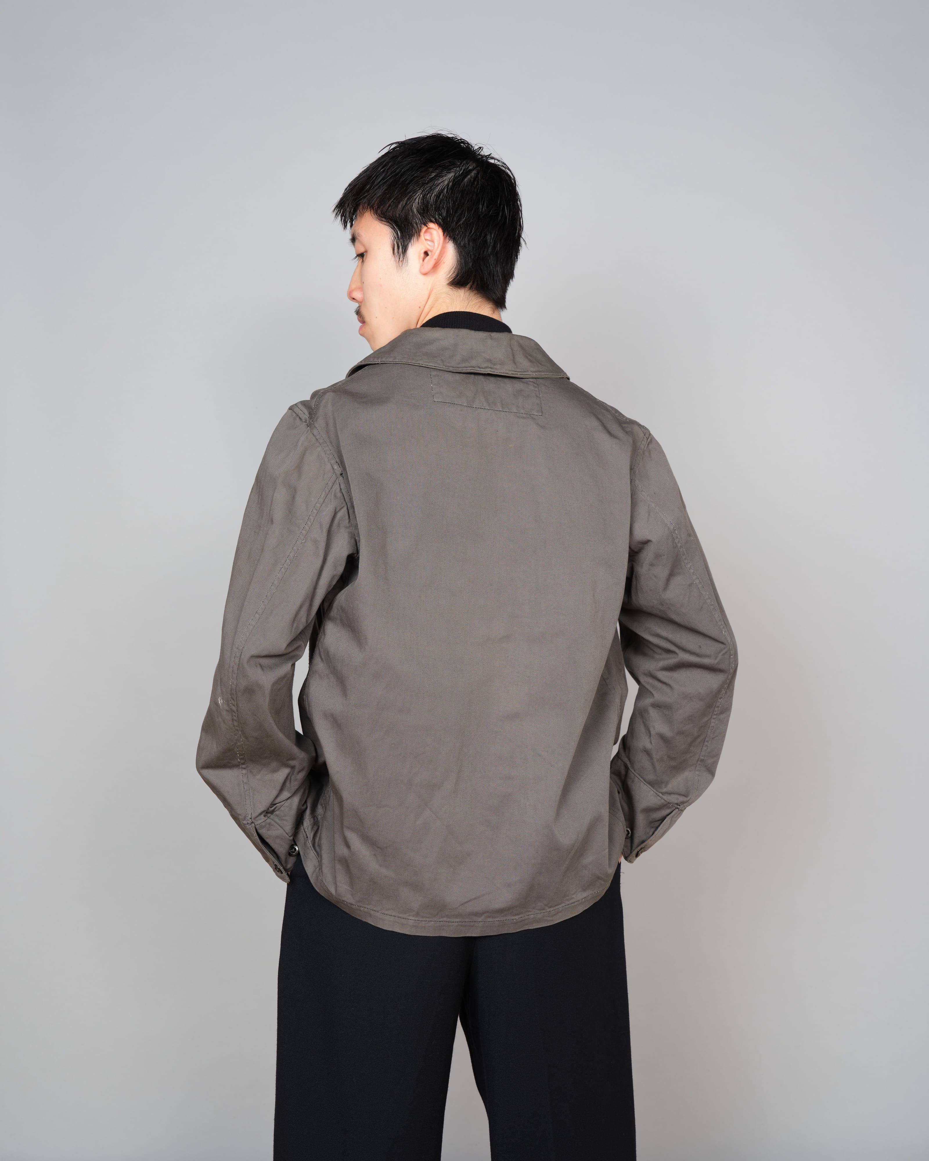 【~30's】French Navy Gray Cotton Twill Sailor Work Smock "Overdyed" "Marine Nationale"