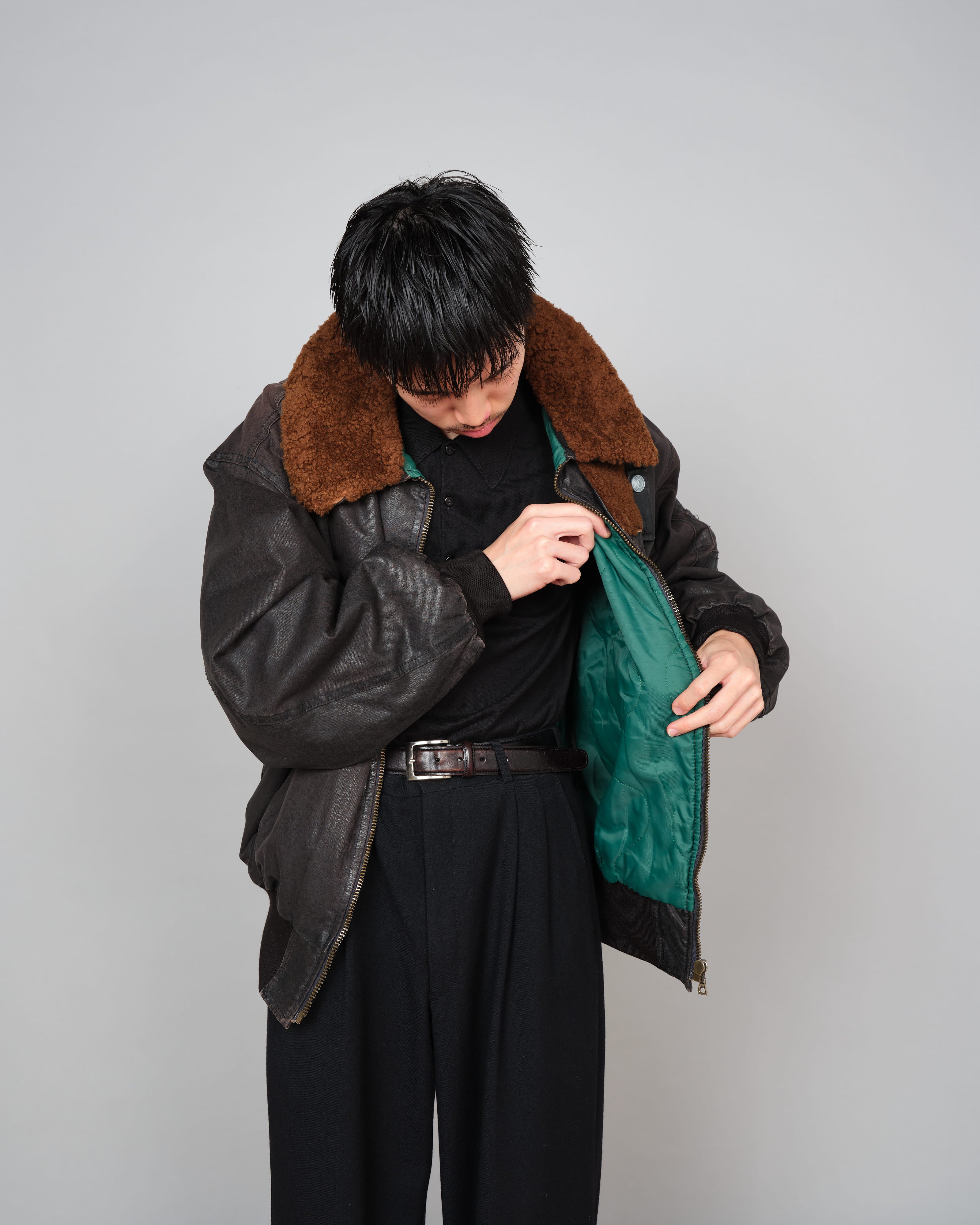 【~80’s】Old GUIDO PELLEGRINI Cotton Polyurethane Flight Type Blouson Size.42