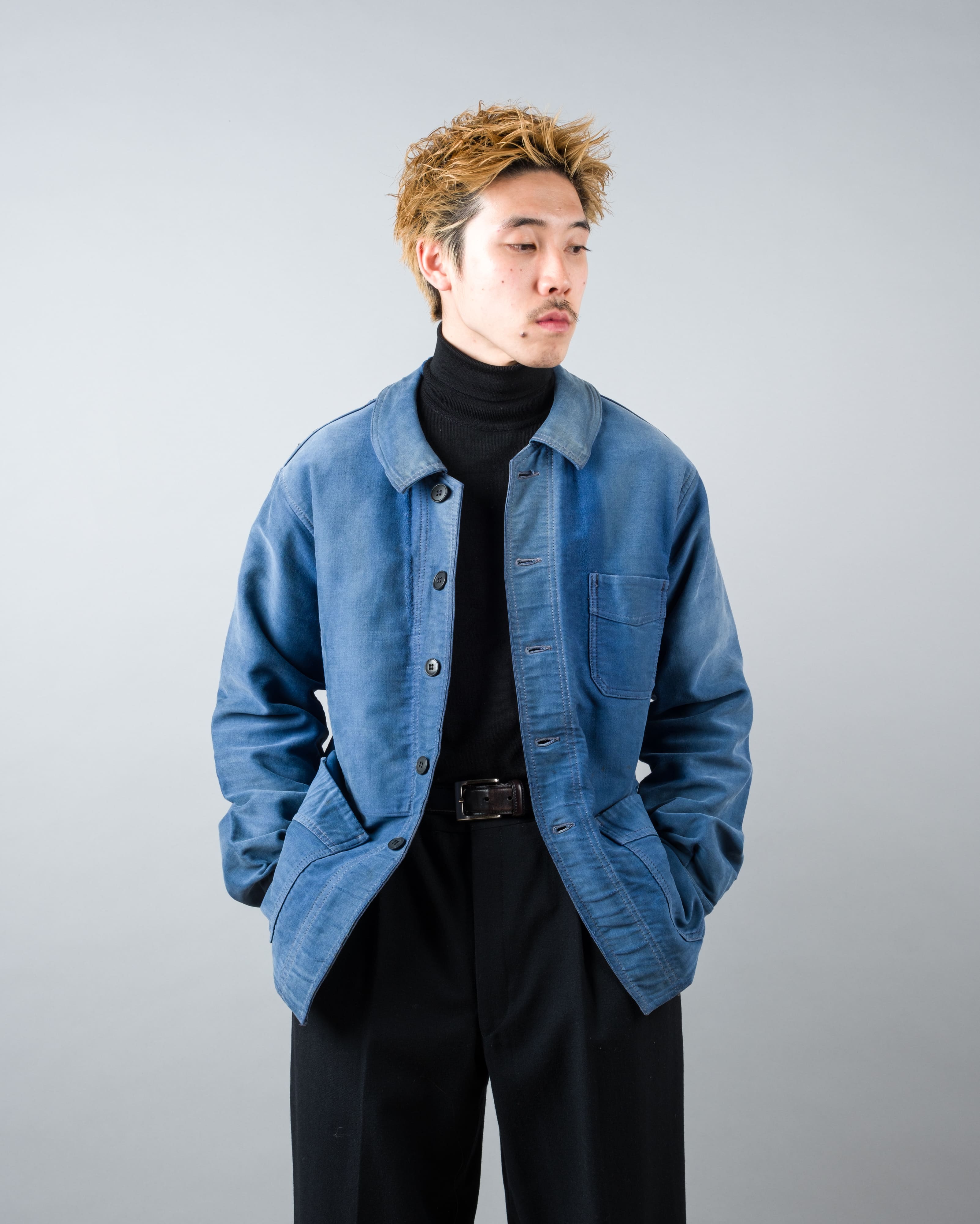 【~50’s】French Vintage Blue Moleskin Work Jacket "Le Mont St Michel"