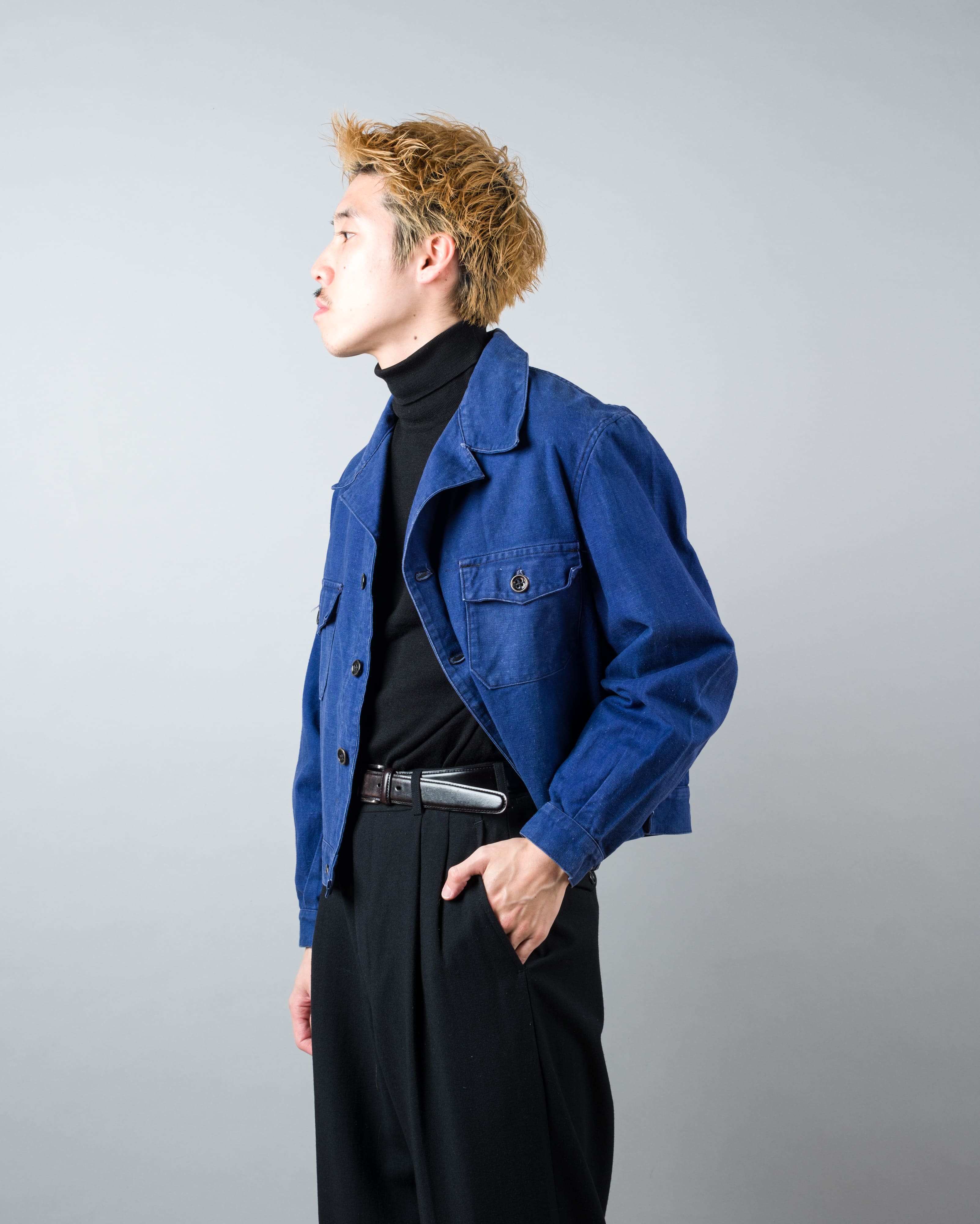 【~40's】French Vintage Deep Blue Cotton Twill Cyclist Jacket