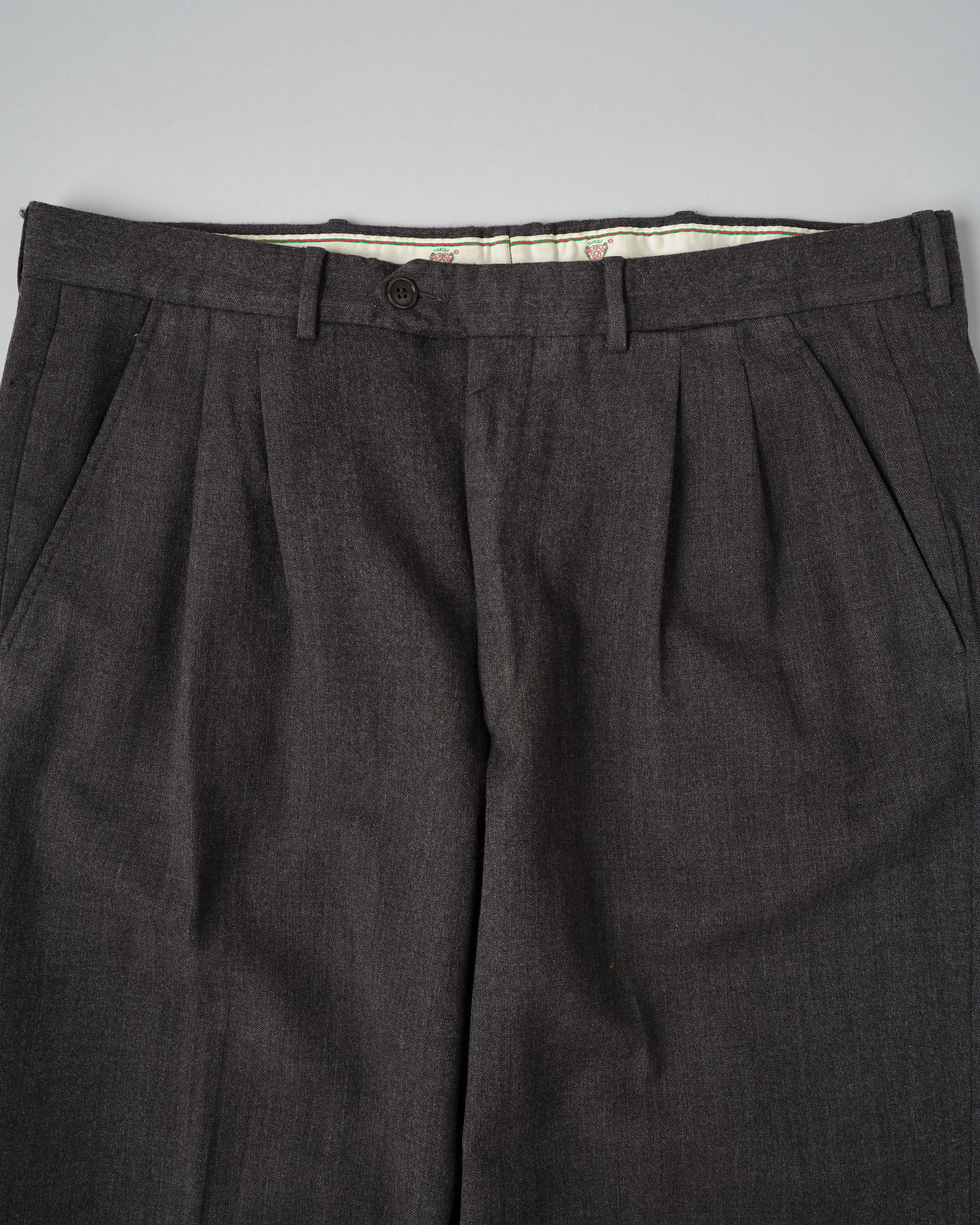 【~70's】Old GUCCI 2 Tuck Turn Up Wool Trousers Size.52