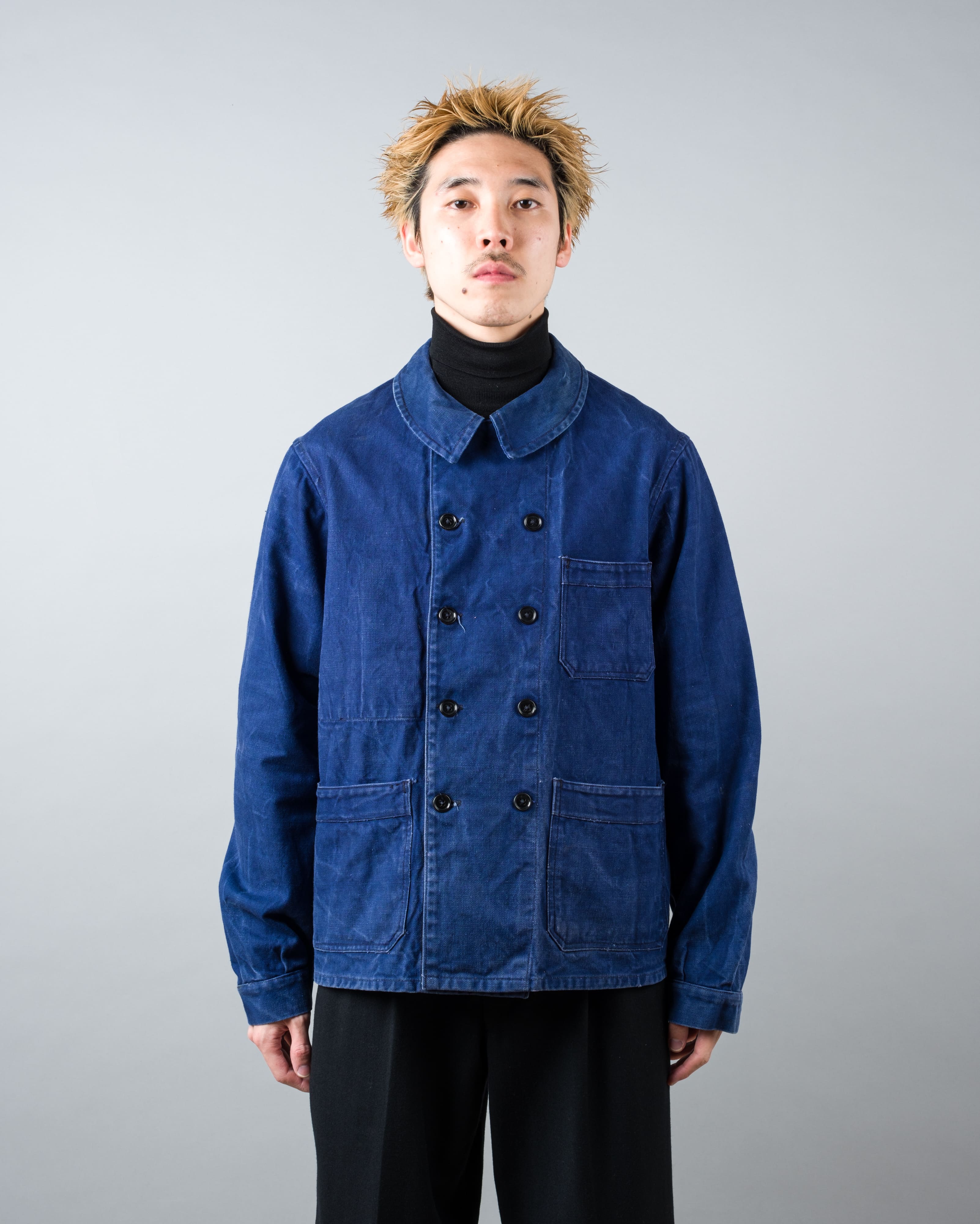 【~50's】French Vintage Deep Blue Cotton Twill Double Breasted Work Jacket