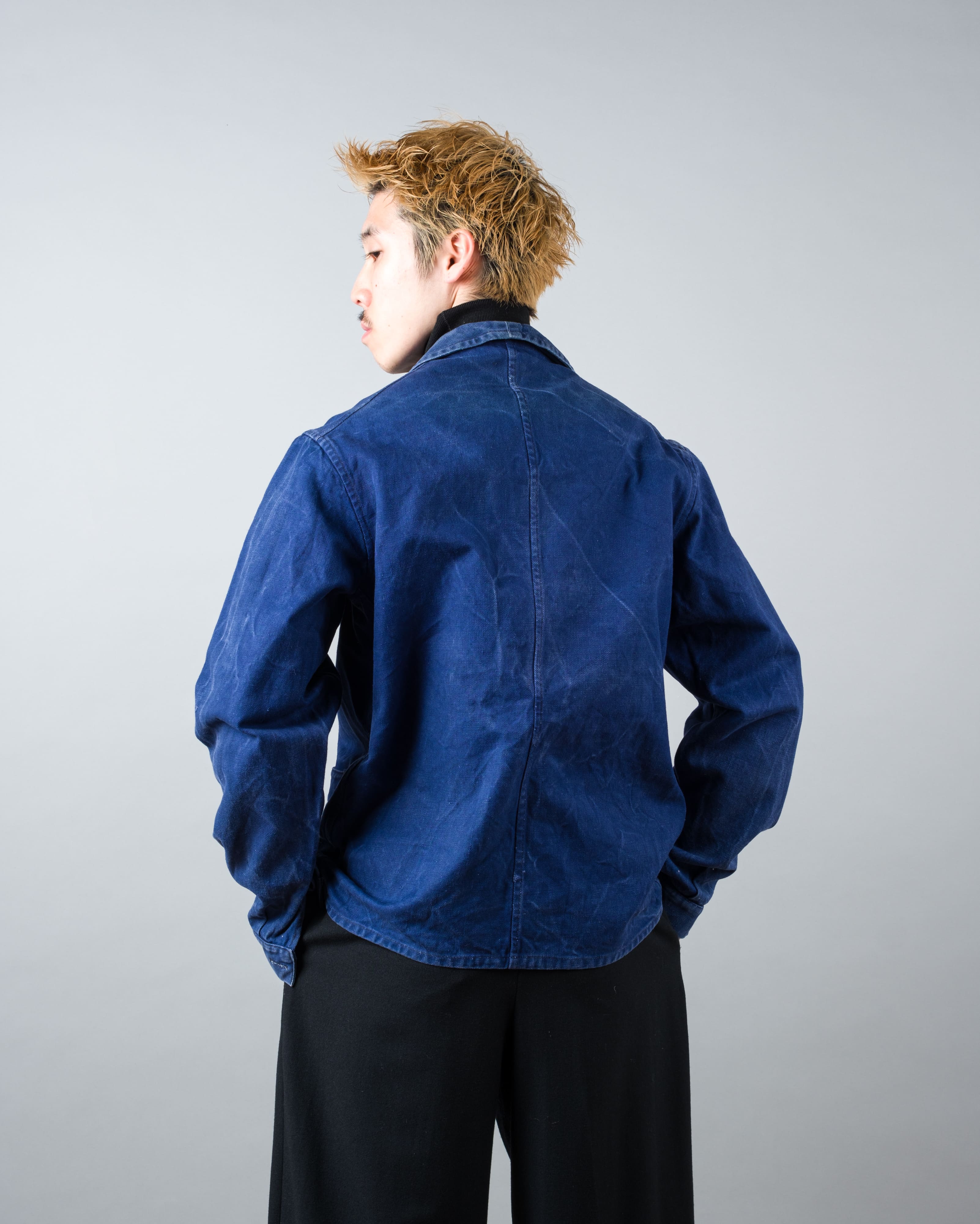 【~50's】French Vintage Deep Blue Cotton Twill Double Breasted Work Jacket