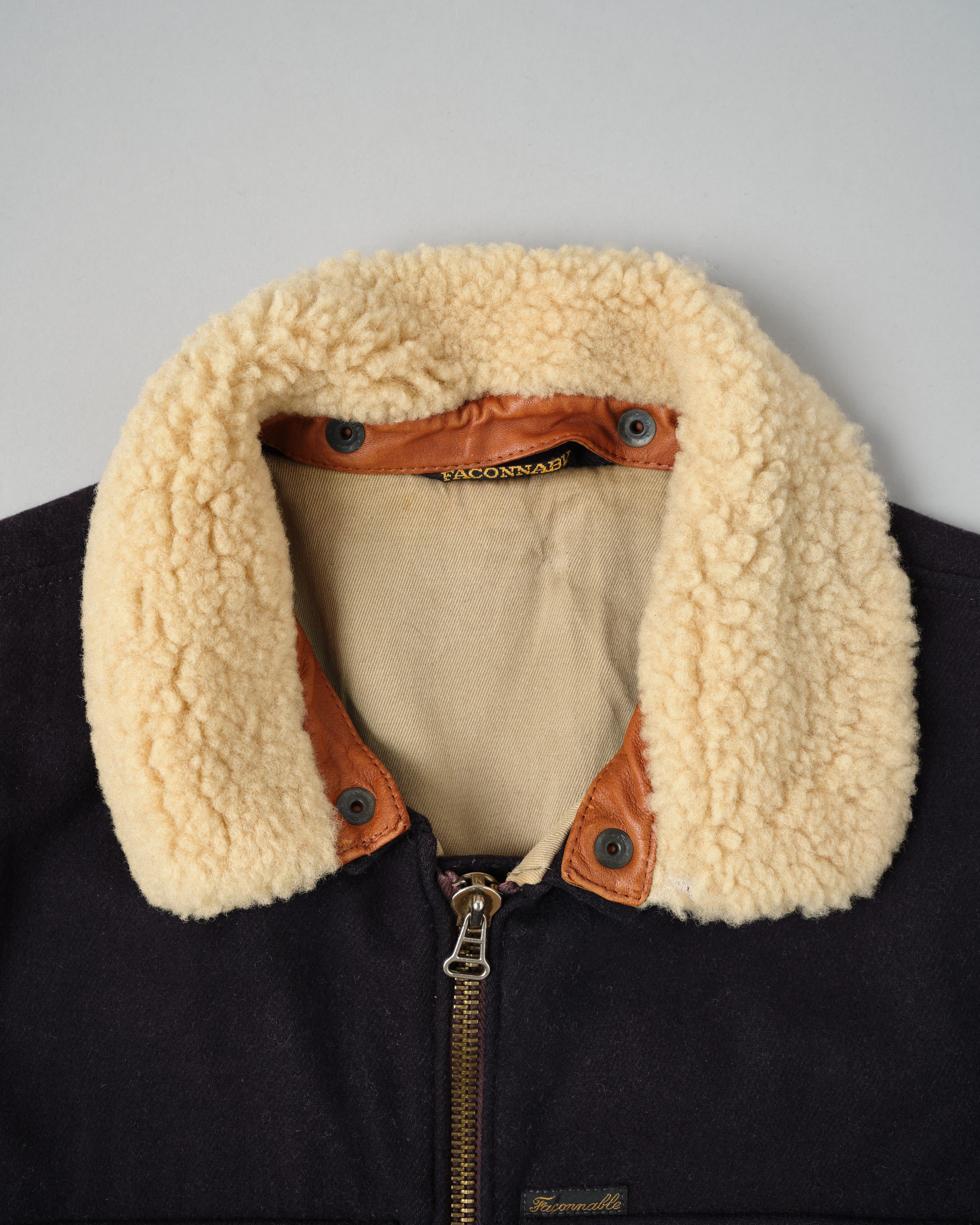 【~80’s】Vintage Façonnable Boa Collar Mixed Wool Vest Size.3