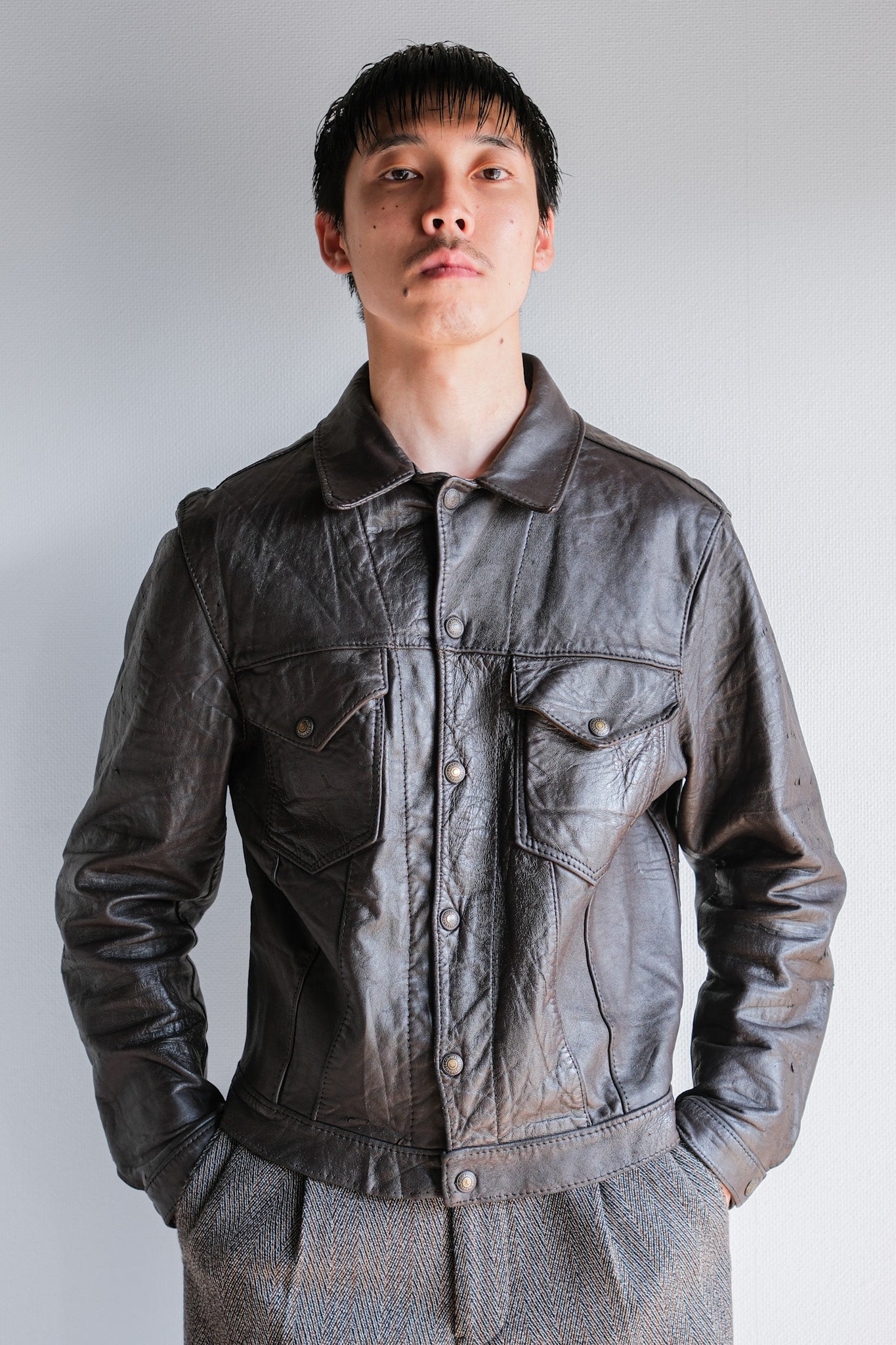 【~50’s】Vintage Levi’s Leather Trucker Jacket "Big E" "Short Horn"