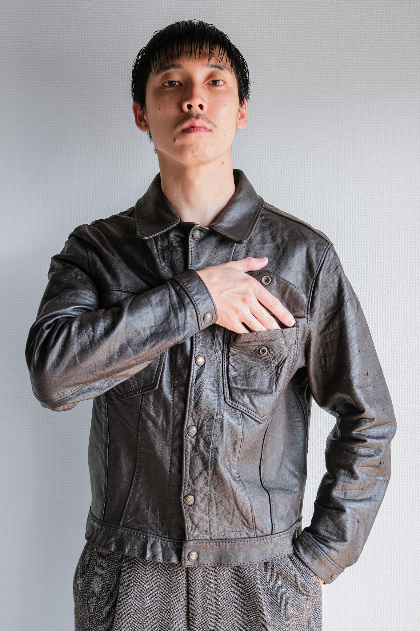 【~50’s】Vintage Levi’s Leather Trucker Jacket "Big E" "Short Horn"