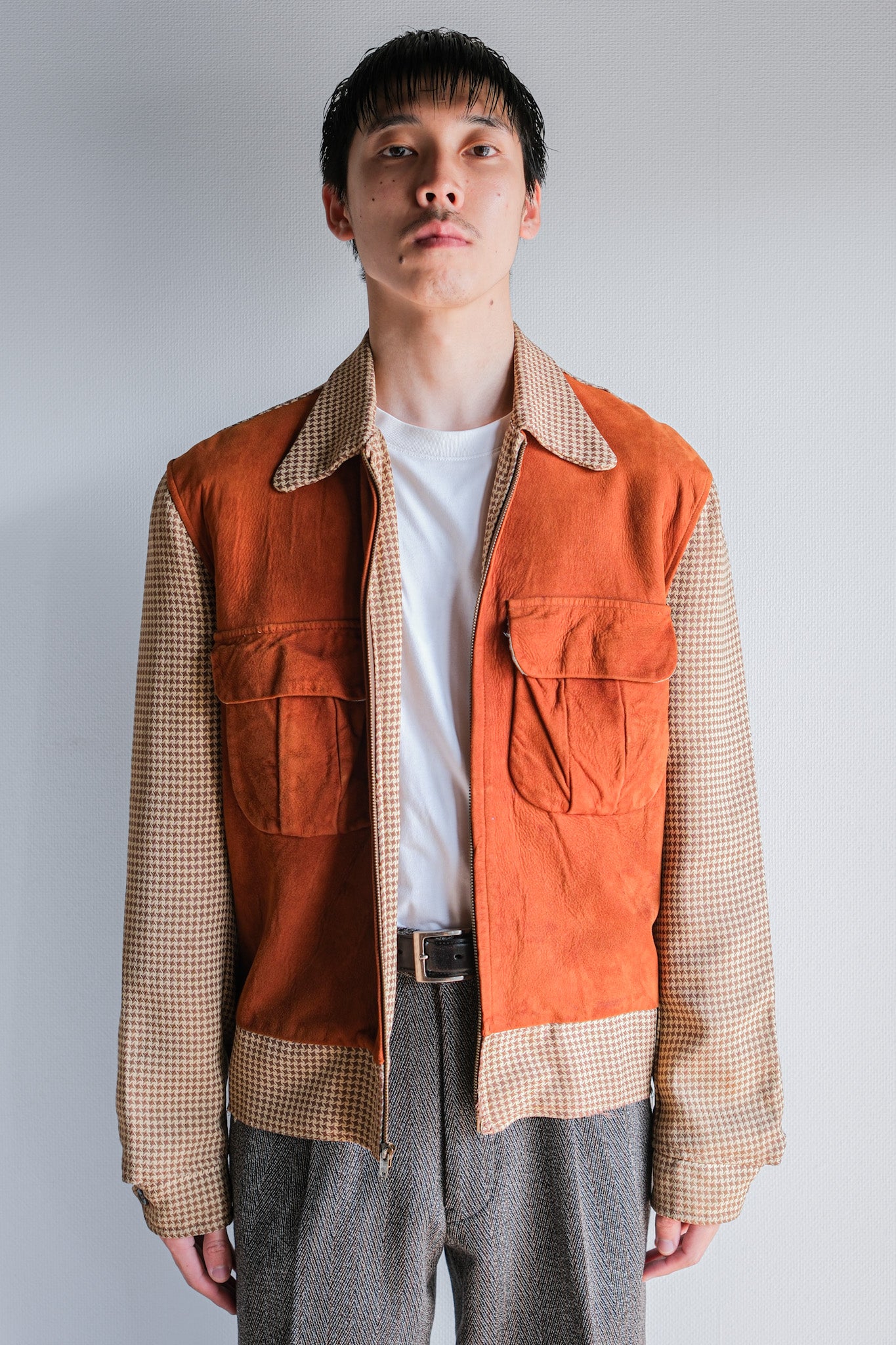 【~50's】American Vintage 2 Tone Houndstooth Rayon Jacket