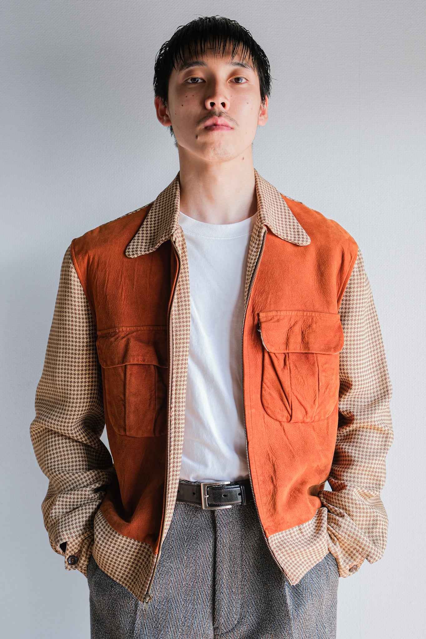 【~50's】American Vintage 2 Tone Houndstooth Rayon Jacket