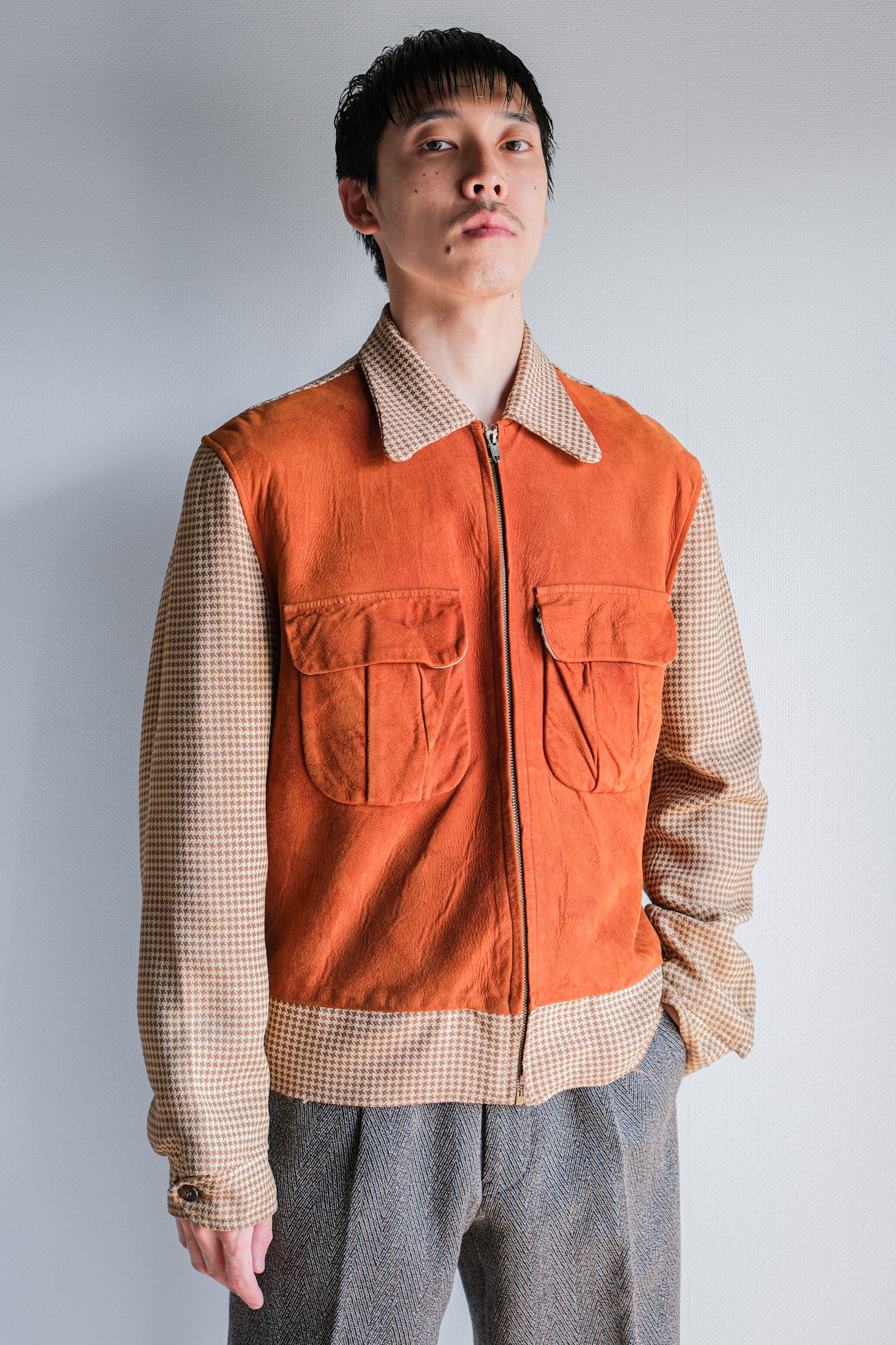 【~50's】American Vintage 2 Tone Houndstooth Rayon Jacket