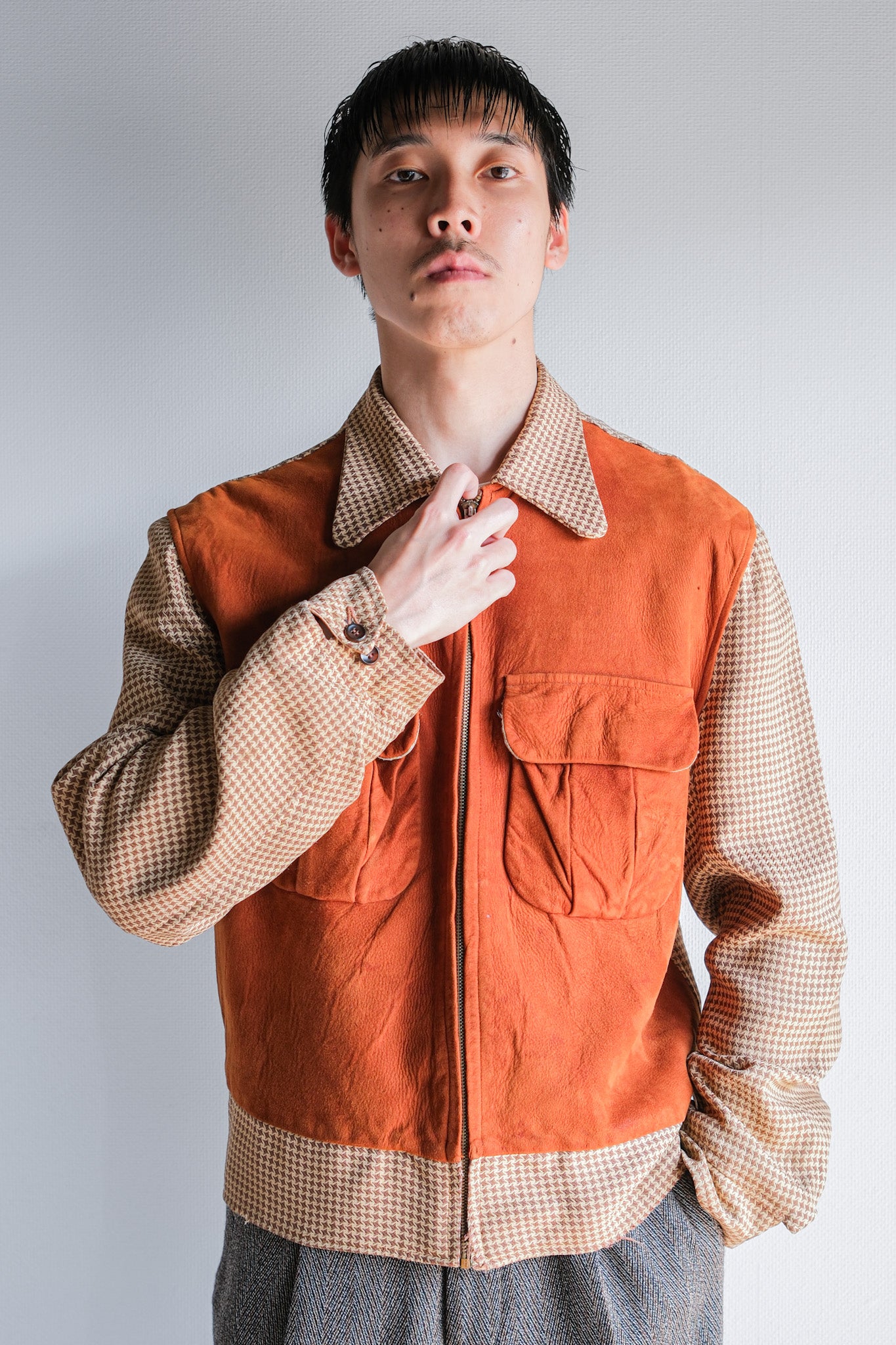 【~50's】American Vintage 2 Tone Houndstooth Rayon Jacket