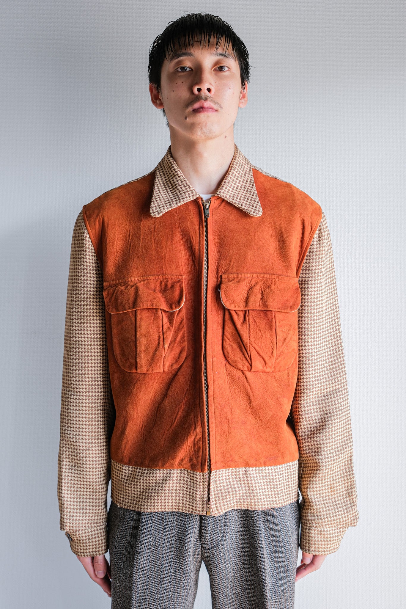 【~50's】American Vintage 2 Tone Houndstooth Rayon Jacket