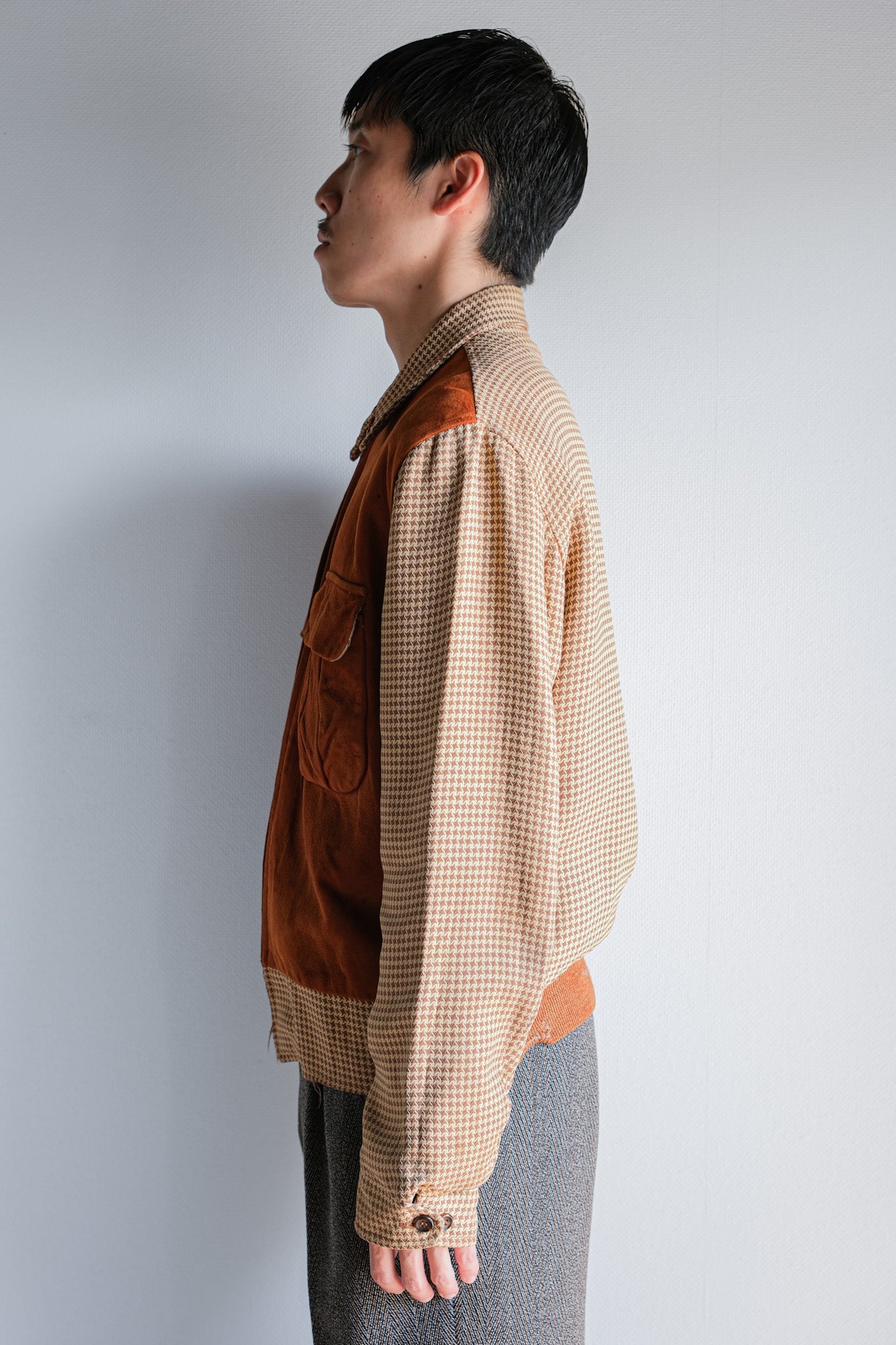 【~50's】American Vintage 2 Tone Houndstooth Rayon Jacket