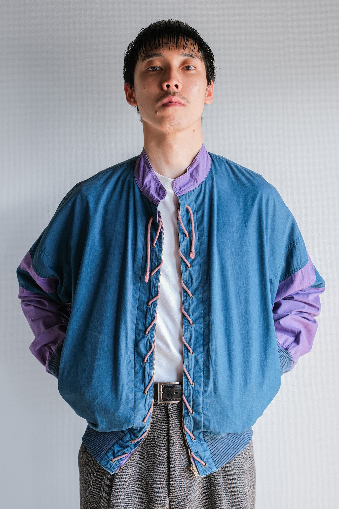 【~80's】Old GIORGIO ARMANI 2 Tone Zip Up Cotton Blouson