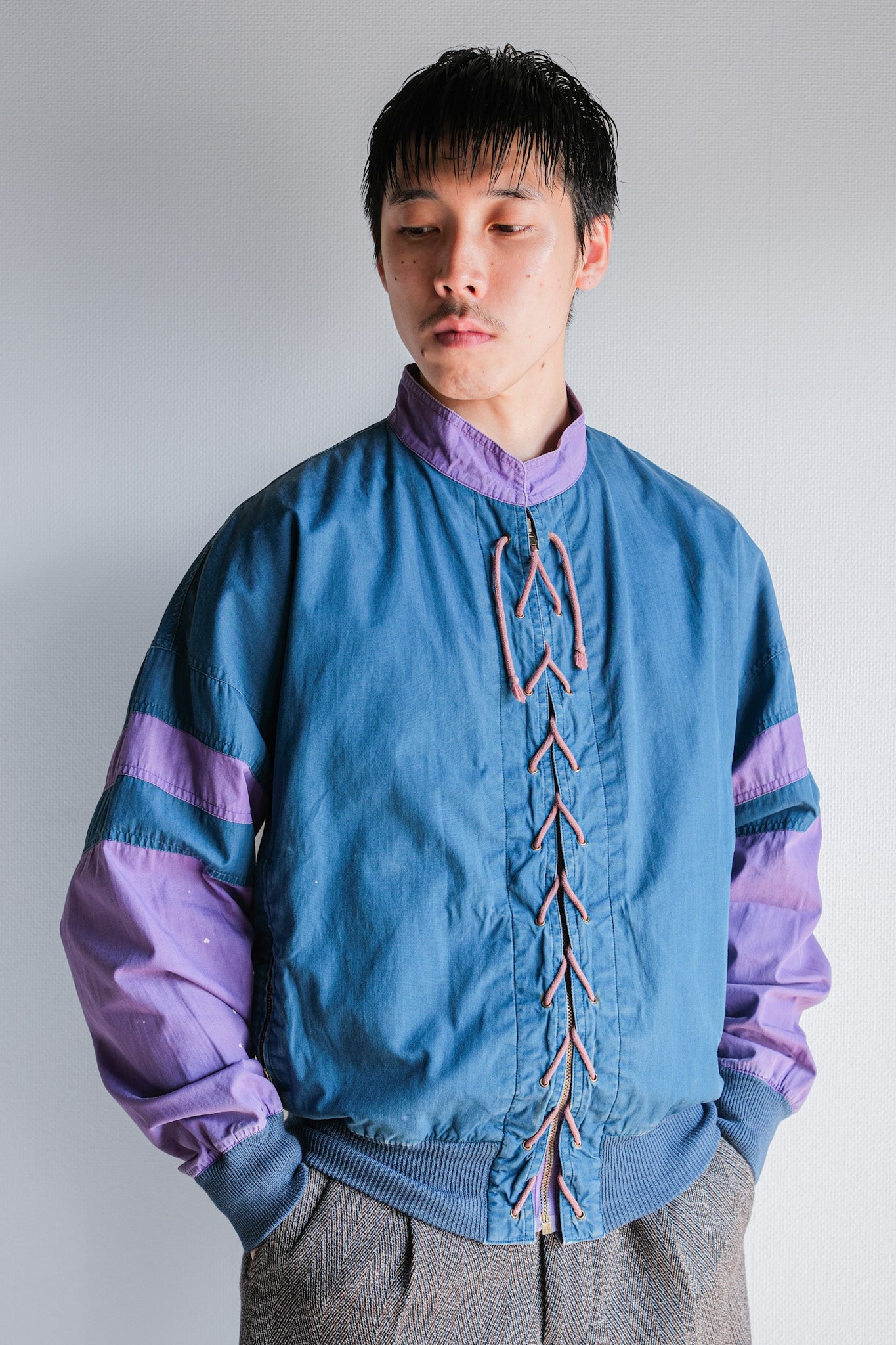 【~80's】Old GIORGIO ARMANI 2 Tone Zip Up Cotton Blouson