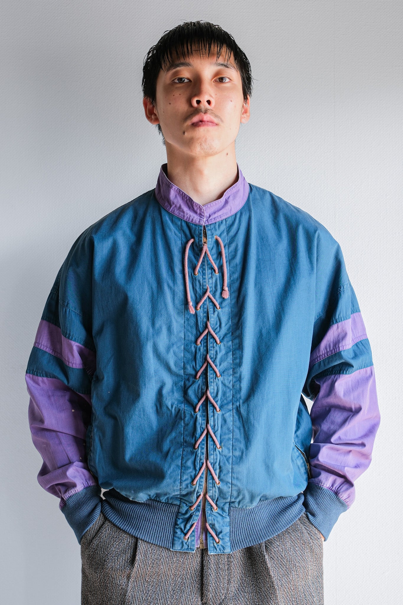 【~80's】Old GIORGIO ARMANI 2 Tone Zip Up Cotton Blouson