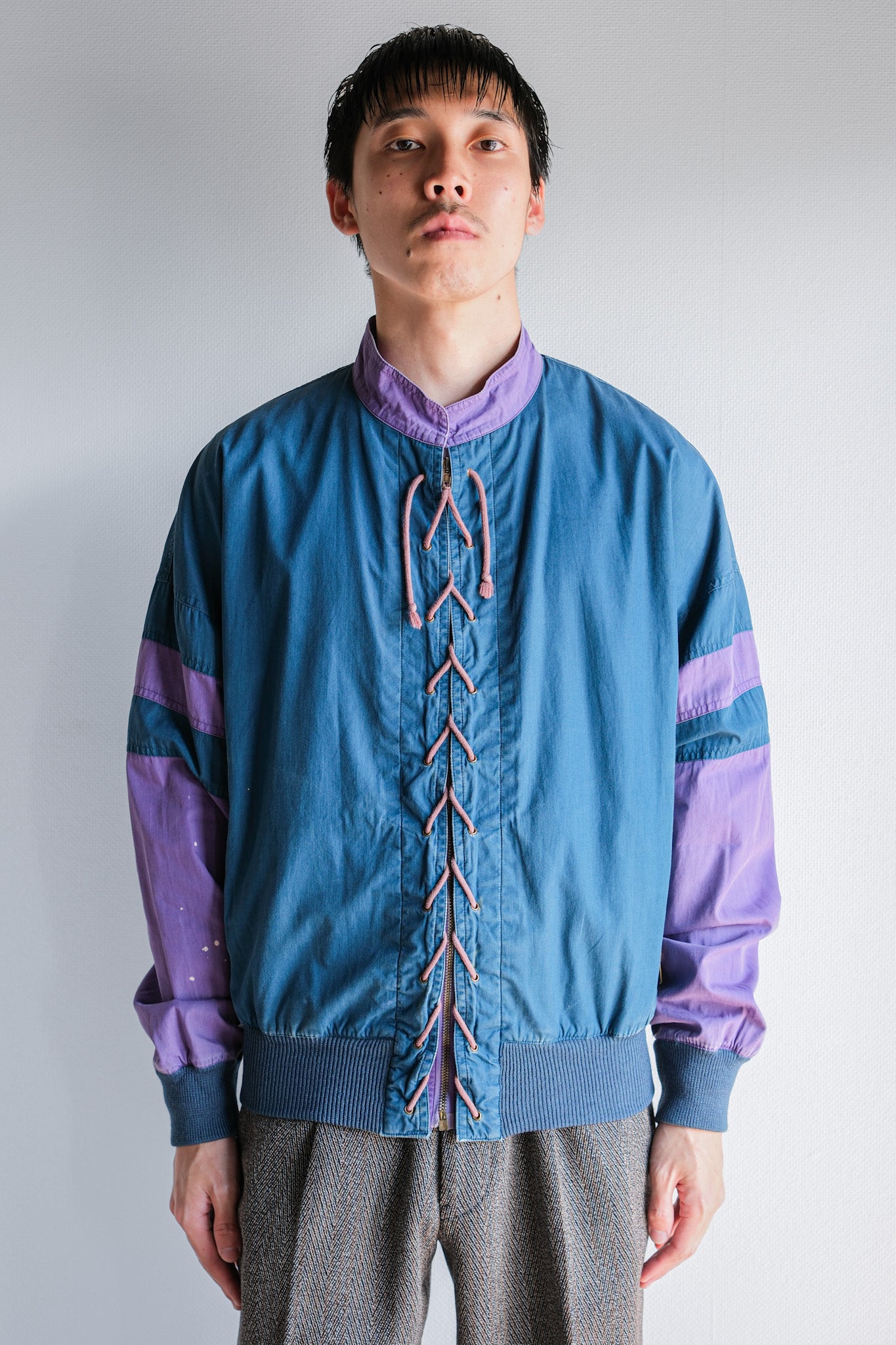 【~80's】Old GIORGIO ARMANI 2 Tone Zip Up Cotton Blouson