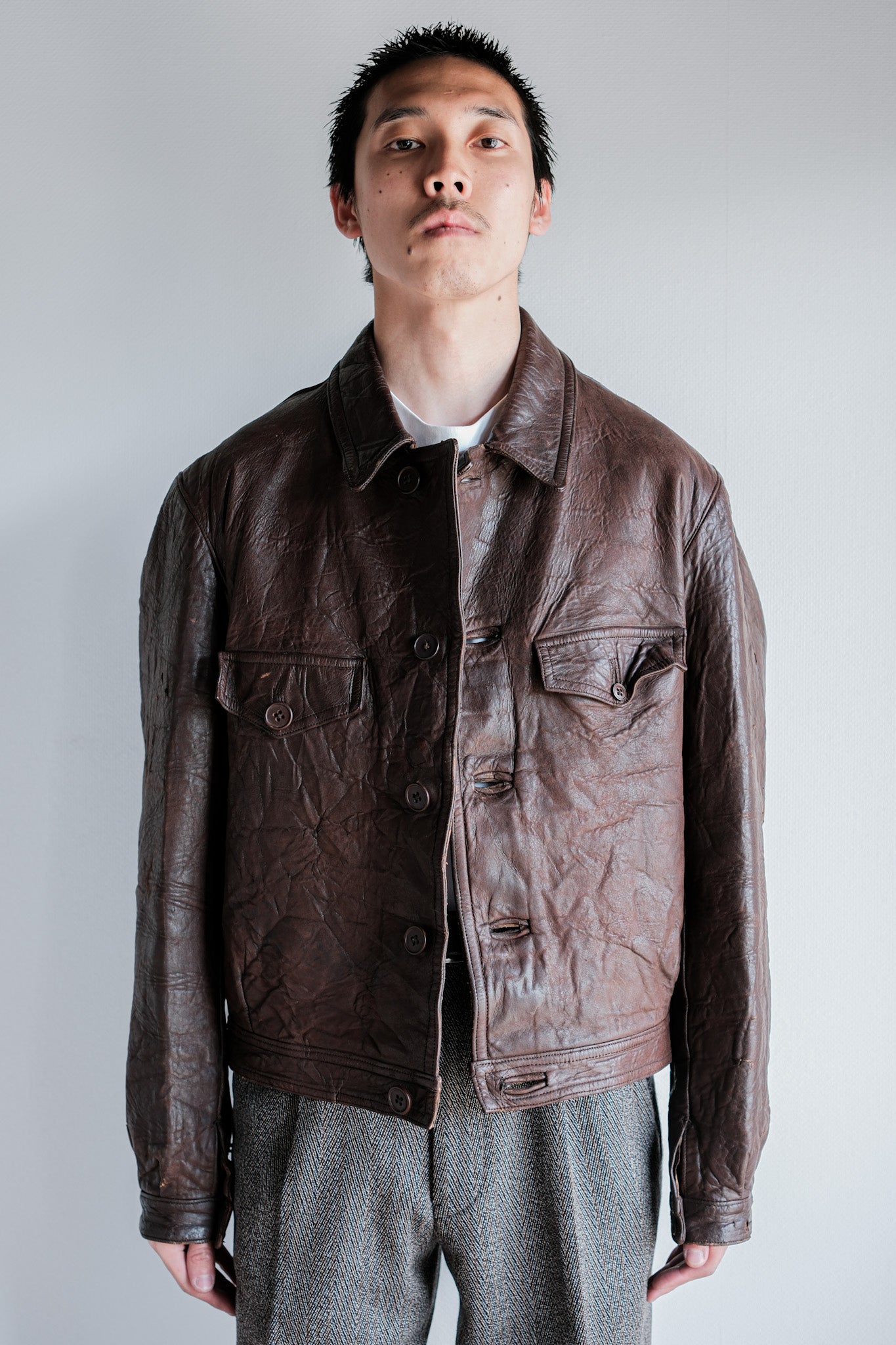 【~40's】WWⅡ French CJF Leather Cyclist Jacket