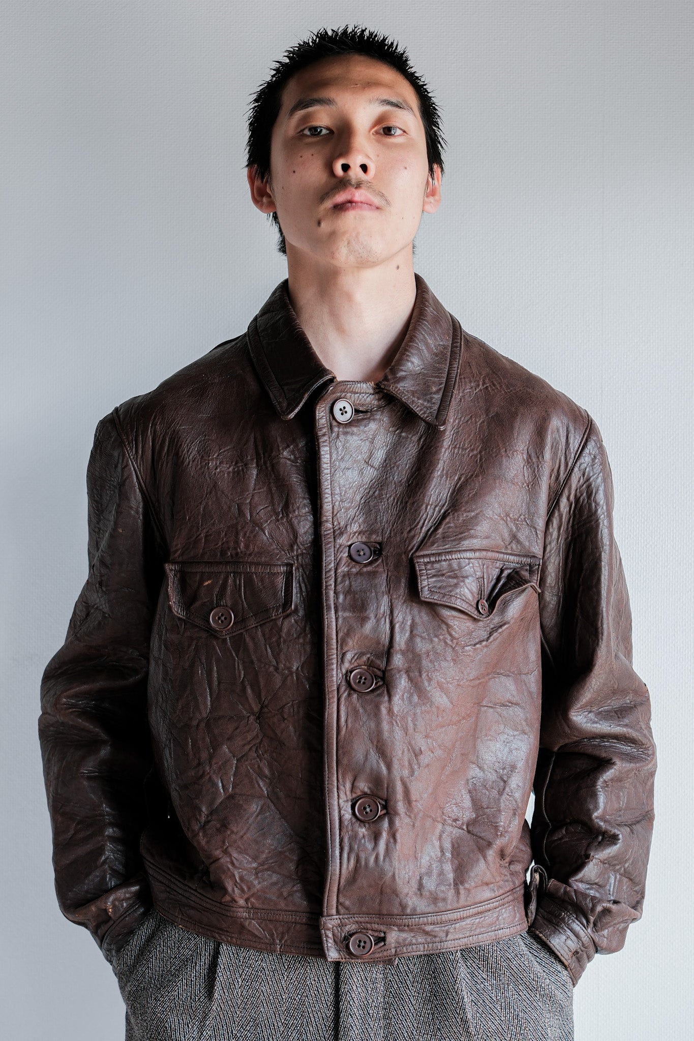 【~40's】WWⅡ French CJF Leather Cyclist Jacket