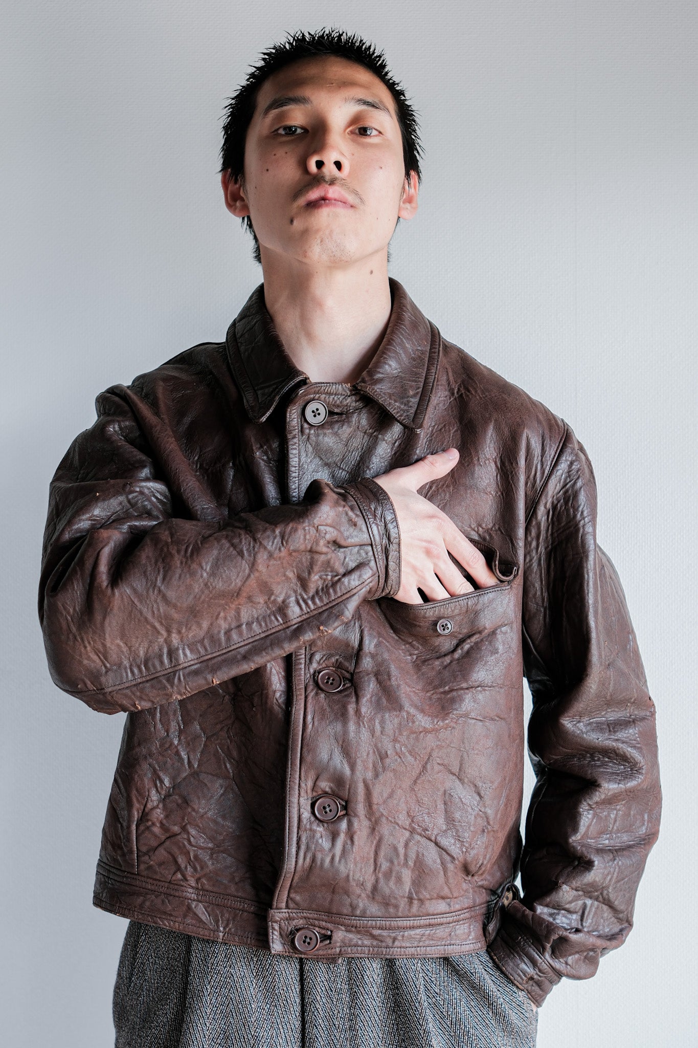 【~40's】WWⅡ French CJF Leather Cyclist Jacket