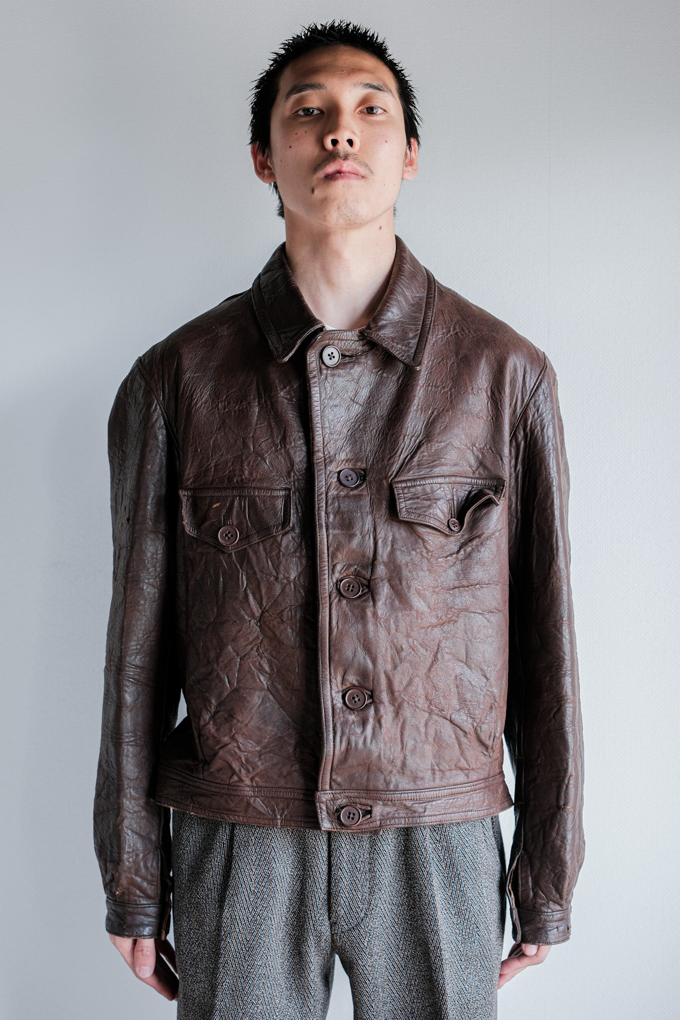 【~40's】WWⅡ French CJF Leather Cyclist Jacket