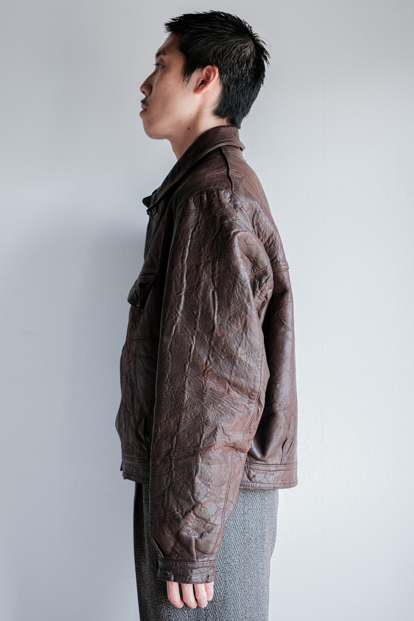 【~40's】WWⅡ French CJF Leather Cyclist Jacket