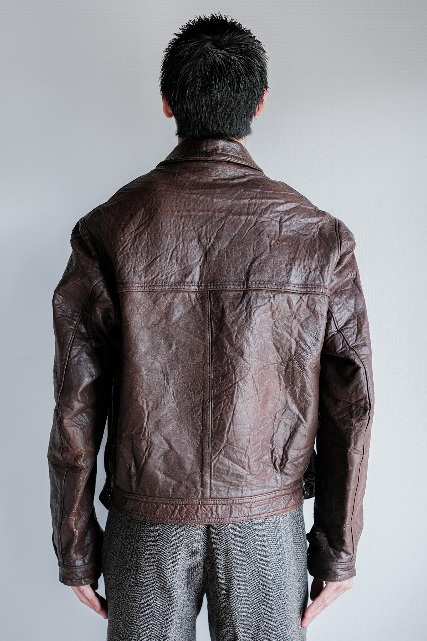 【~40's】WWⅡ French CJF Leather Cyclist Jacket