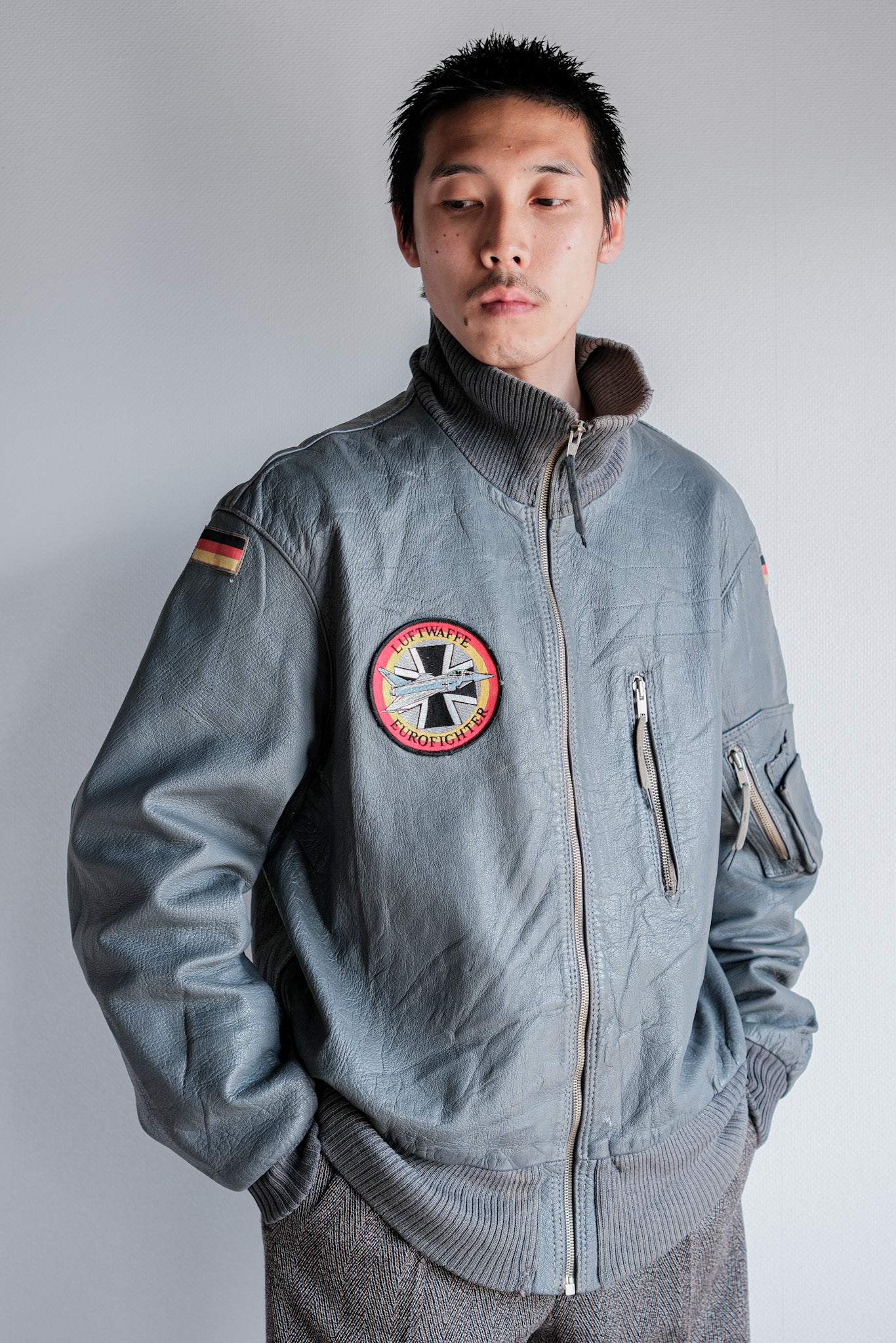 【~70’s】West German Air Force Pilot Leather Jacket With Patches Size.190/100