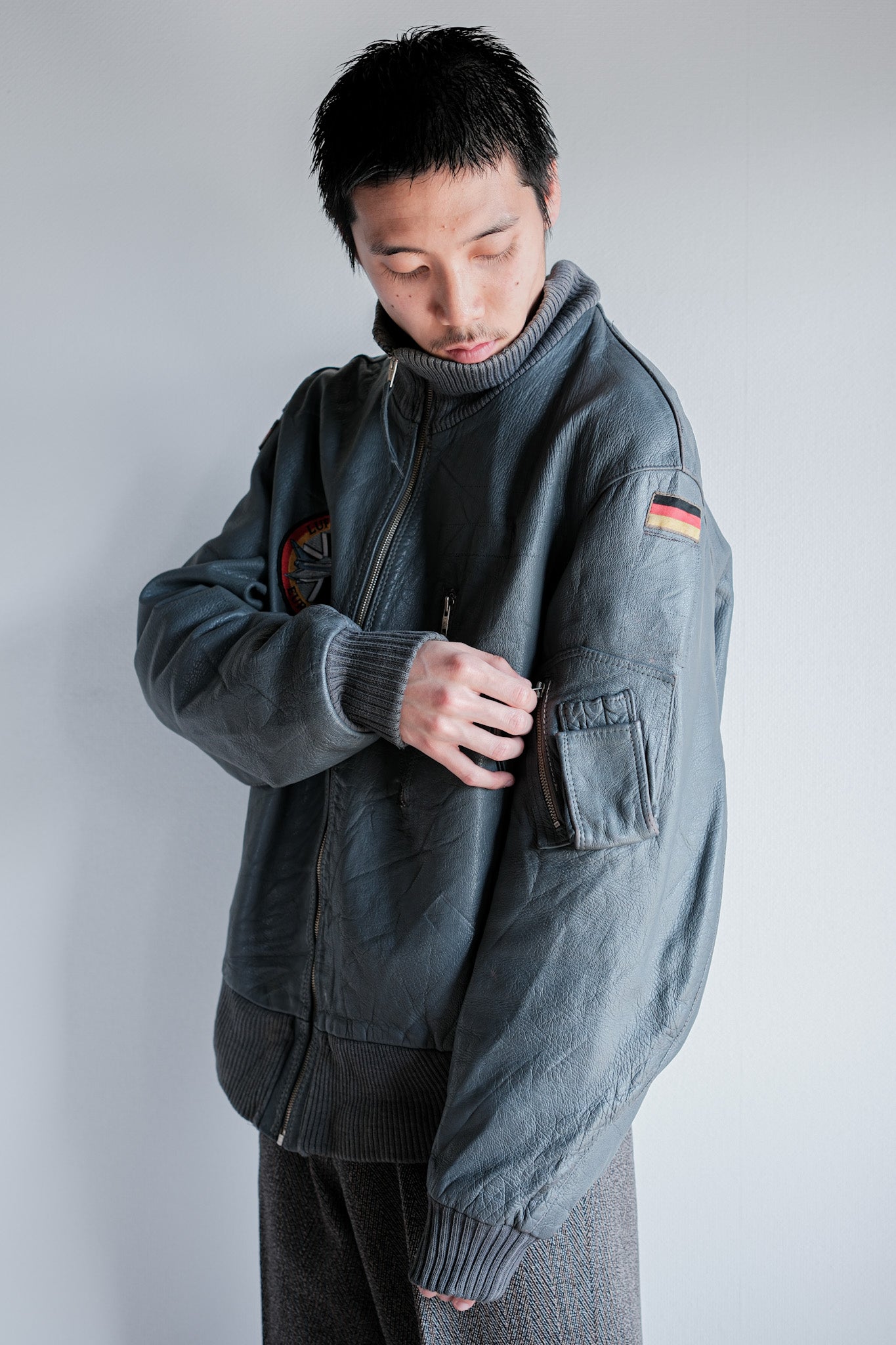 【~70’s】West German Air Force Pilot Leather Jacket With Patches Size.190/100