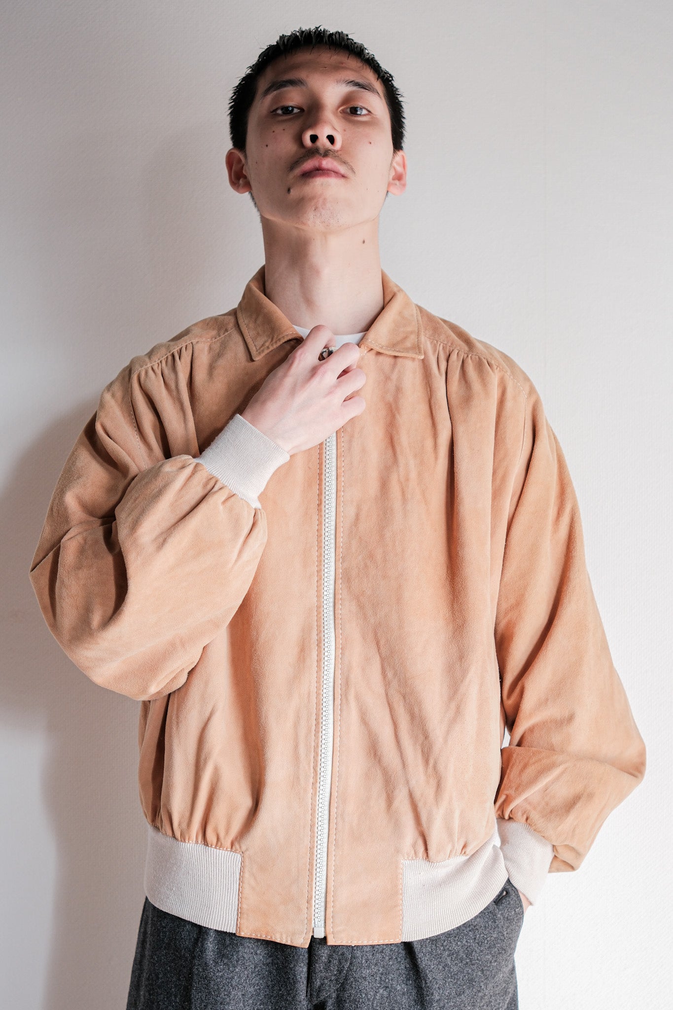 【~70's】Old Hermès Sport Paris Saddle Shoulder Suede Leather Blouson